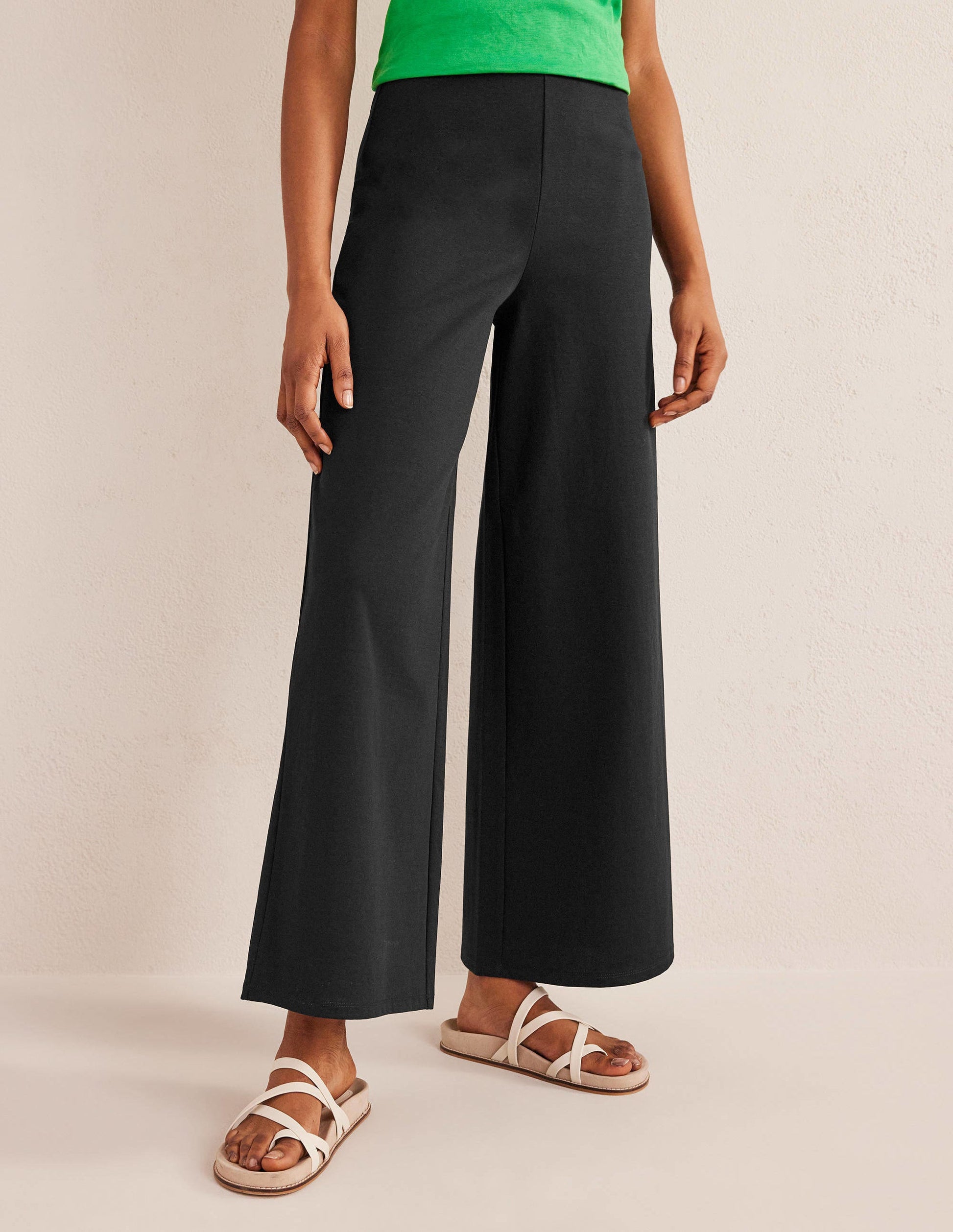 Wide Leg Jersey Trousers-Black-4