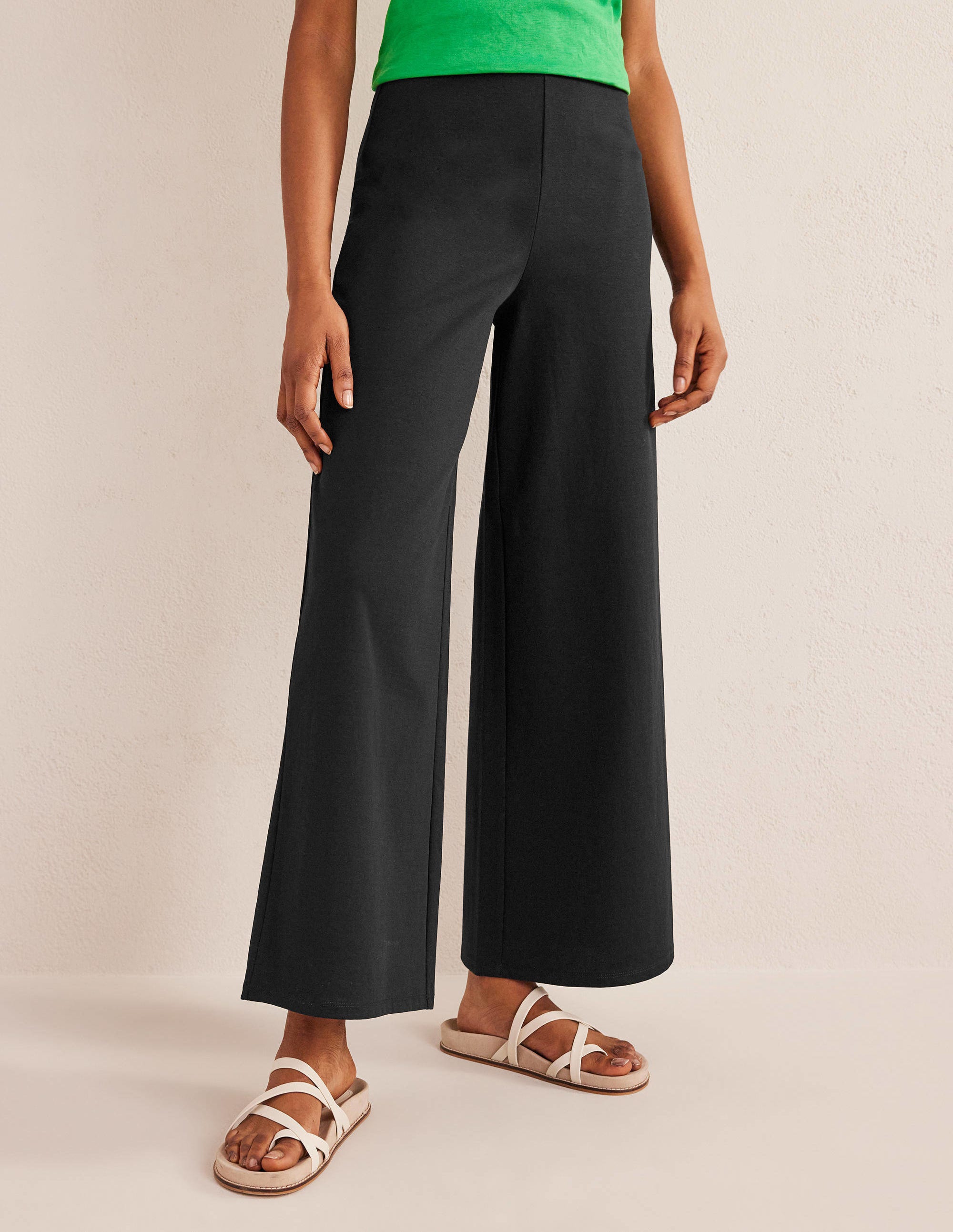 Wide Leg Jersey Trousers-Black - Image 4