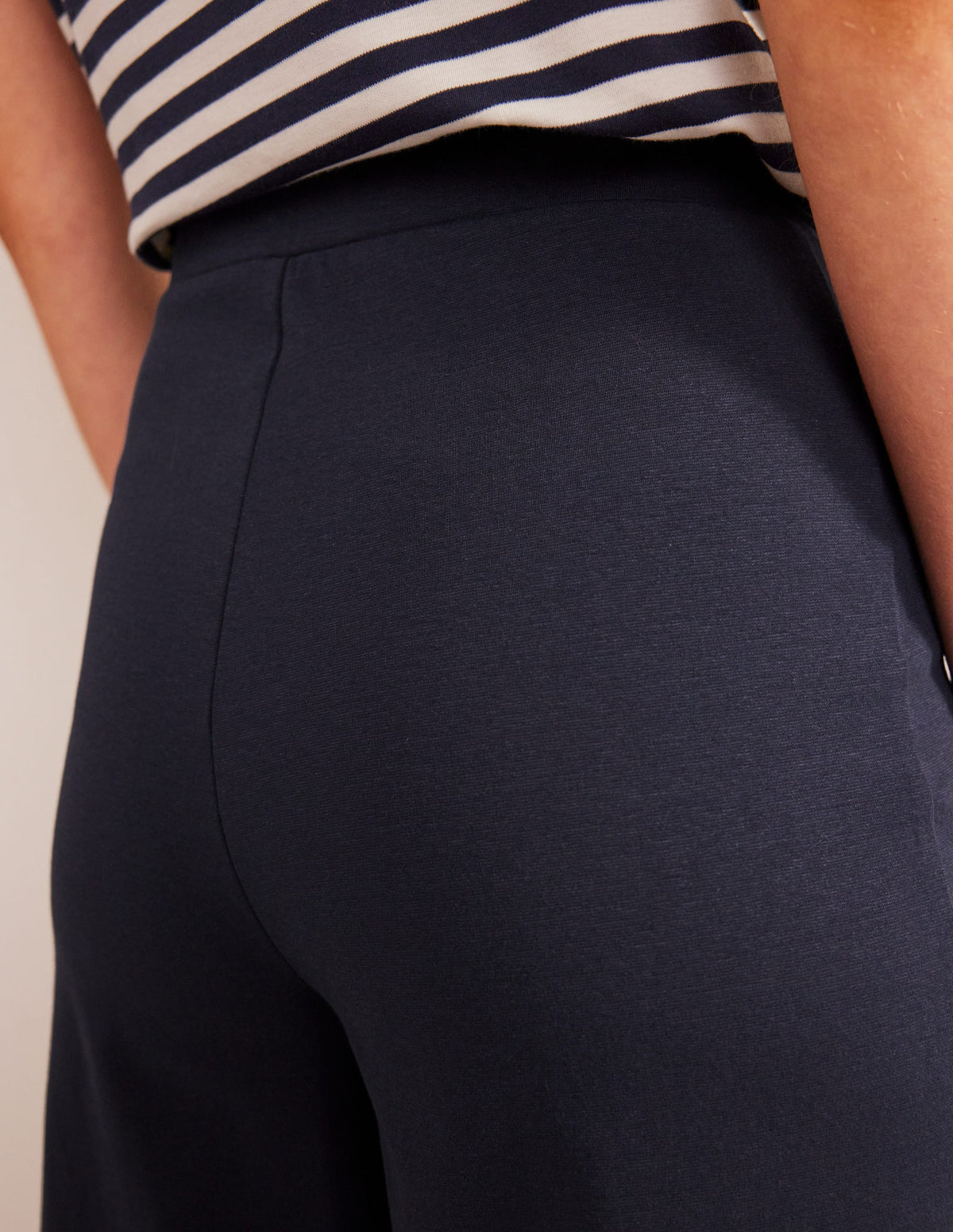 Wide Leg Jersey Trousers-Navy-2