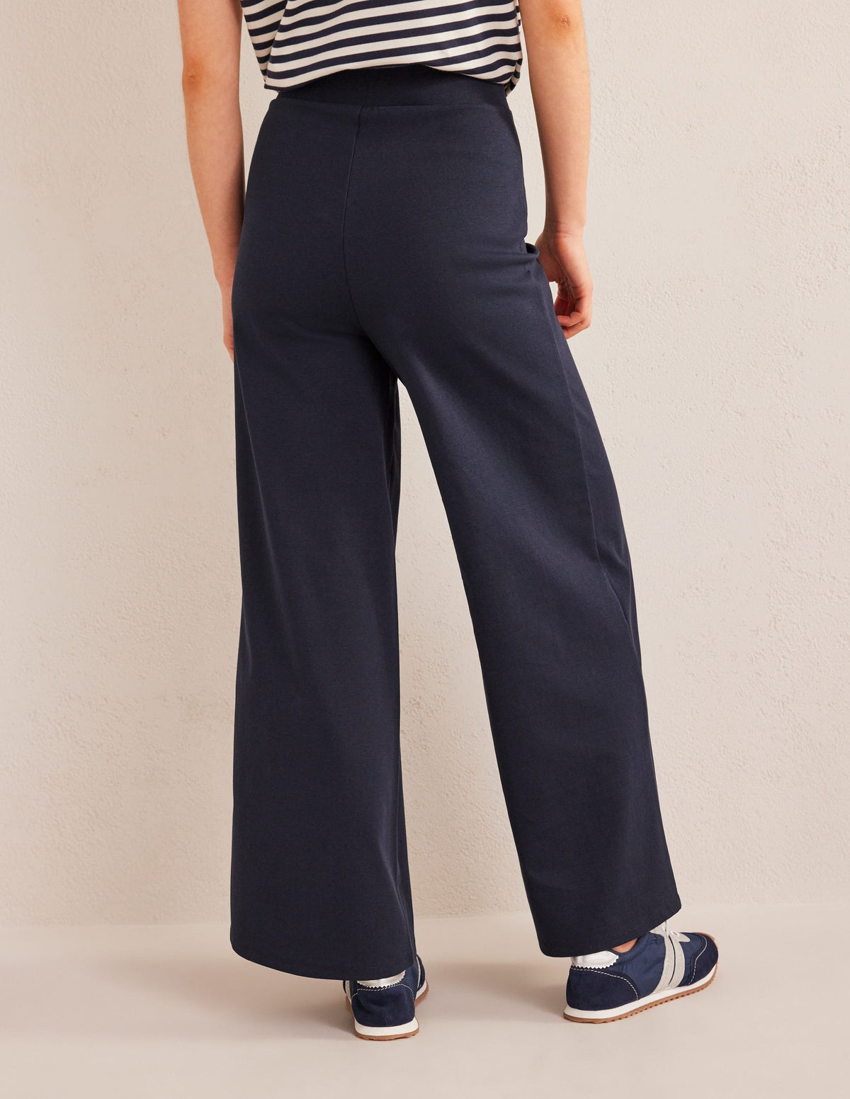 Wide Leg Jersey Trousers-Navy-3
