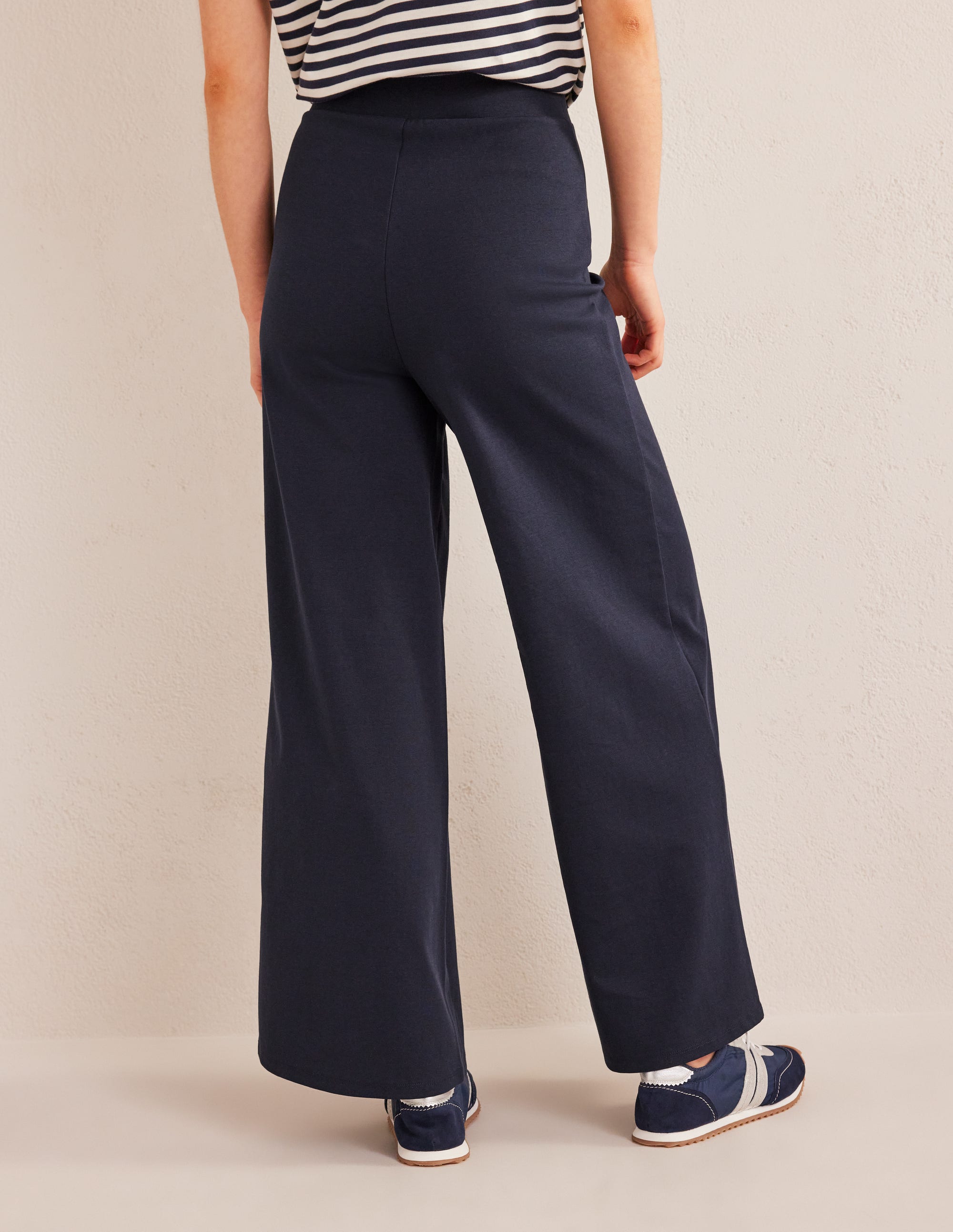 Wide Leg Jersey Trousers-Navy - Image 3