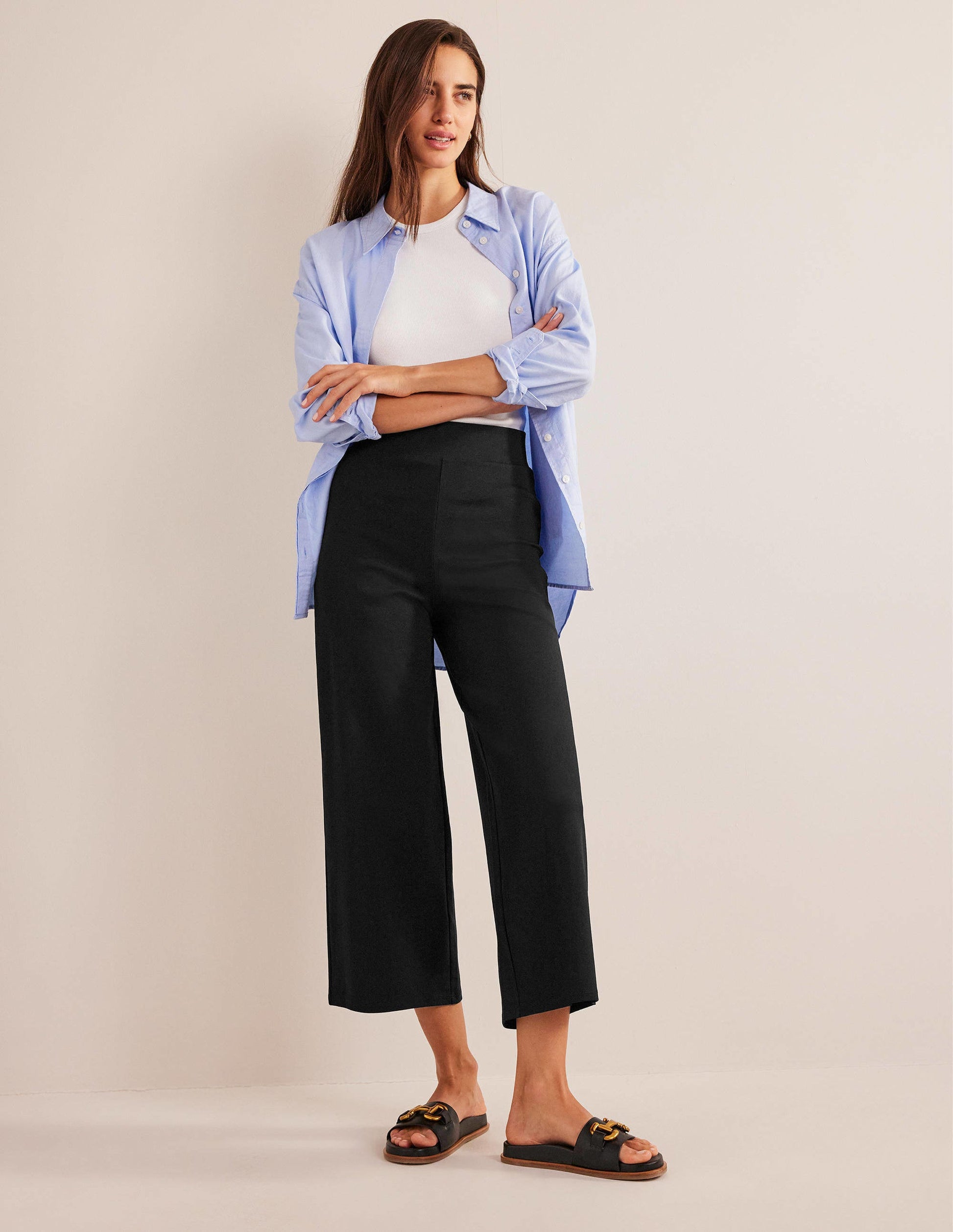 Cropped Jersey Trousers-Black-1