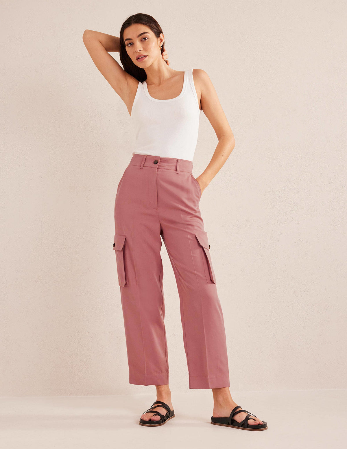 Tencel Cargo Trousers-Dusty Rose-1
