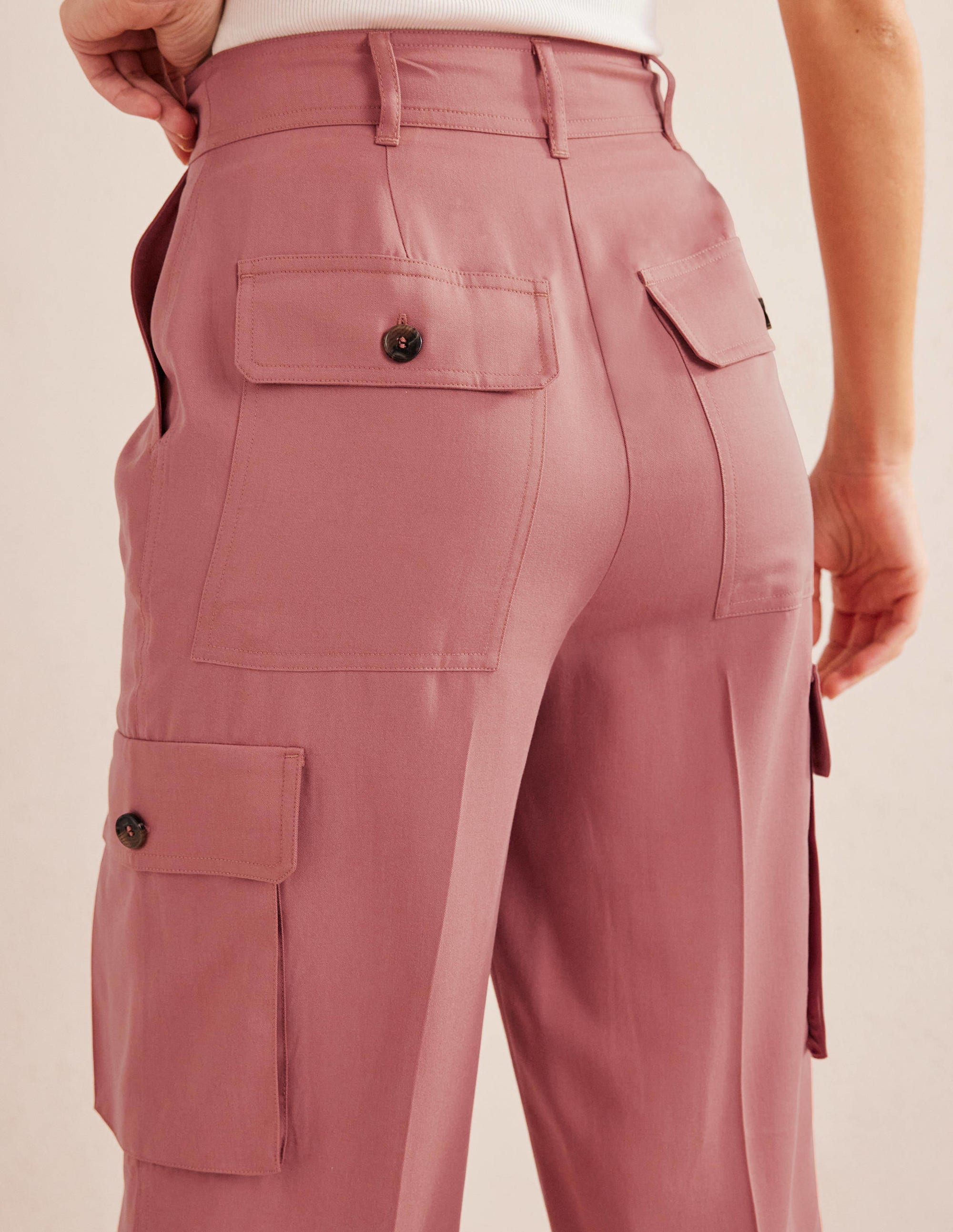 Tencel Cargo Trousers-Dusty Rose - Image 2