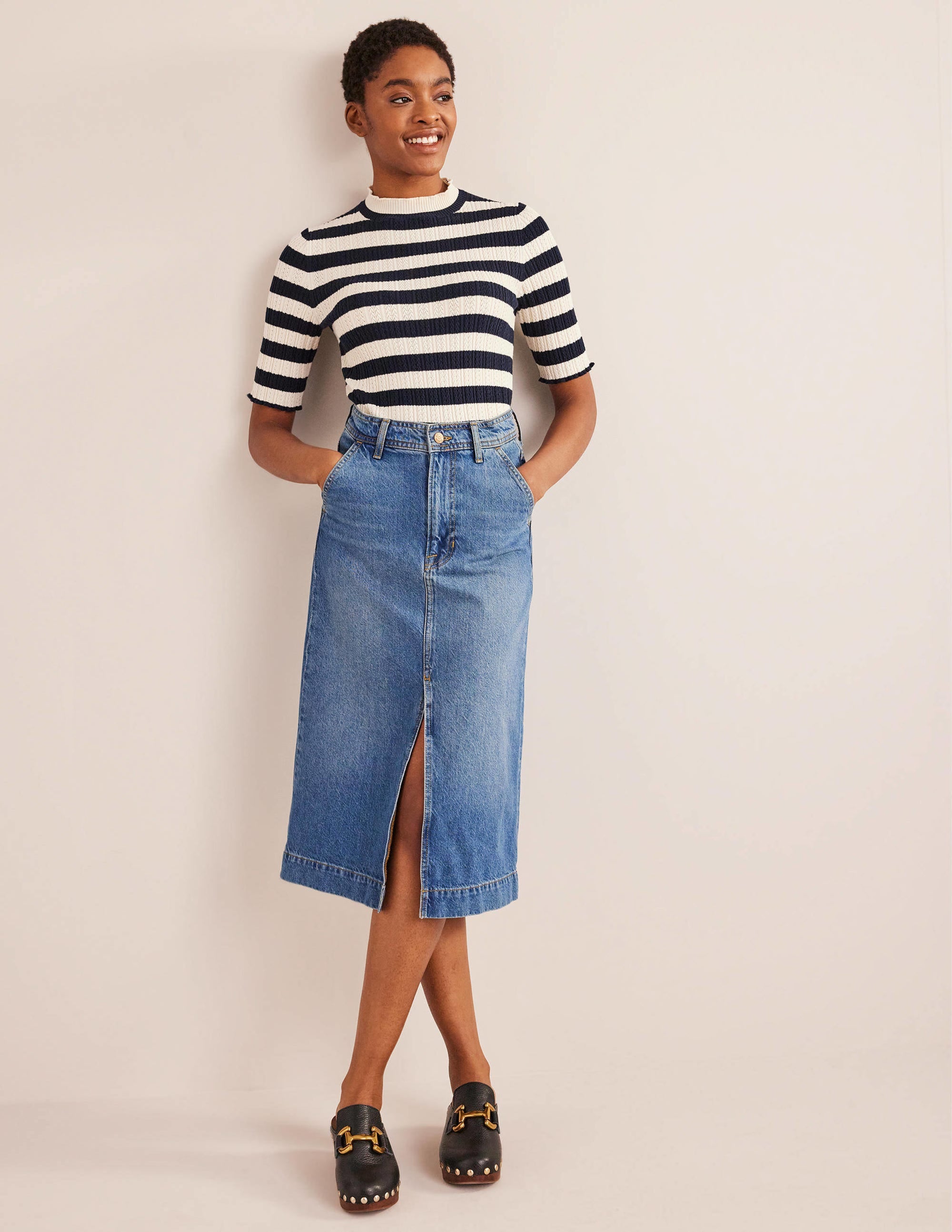 Straight Denim Midi Skirt-Groove Wash - Image 1
