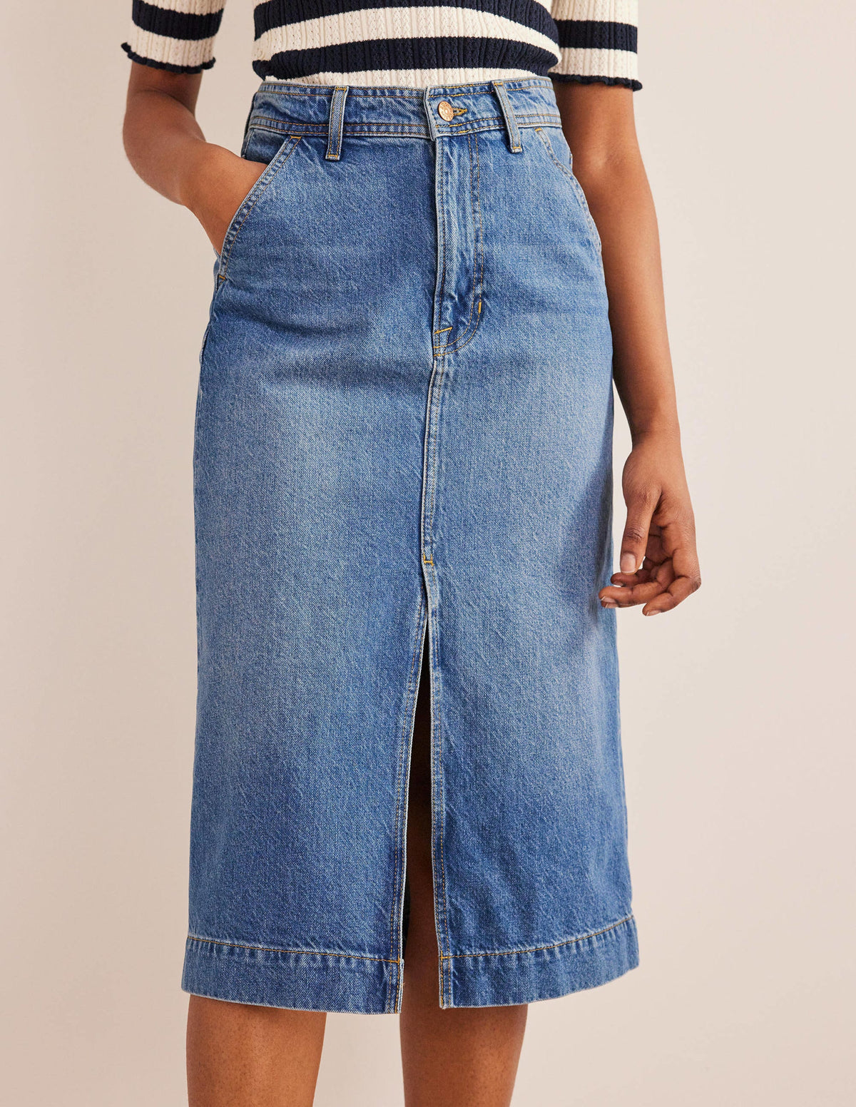 Straight Denim Midi Skirt-Groove Wash - Image 4