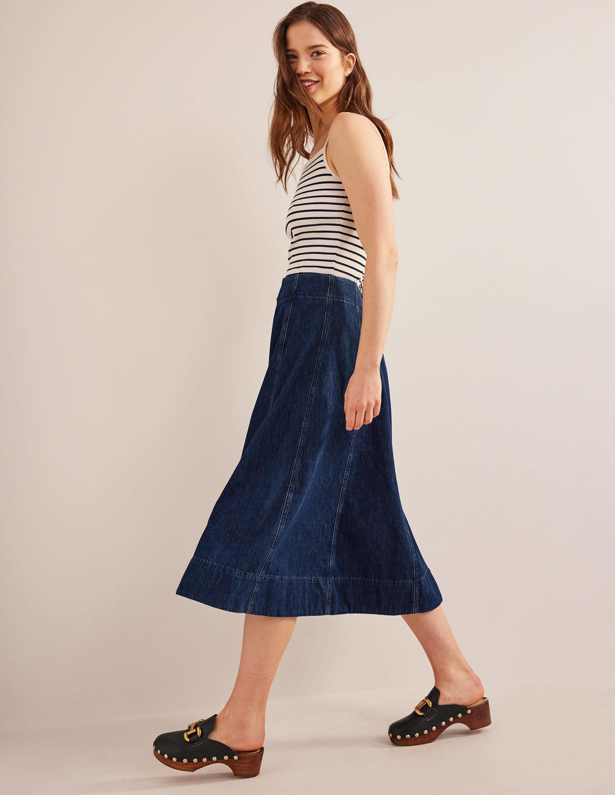 Denim Paneled Skirt-Rinse Wash - Image 1