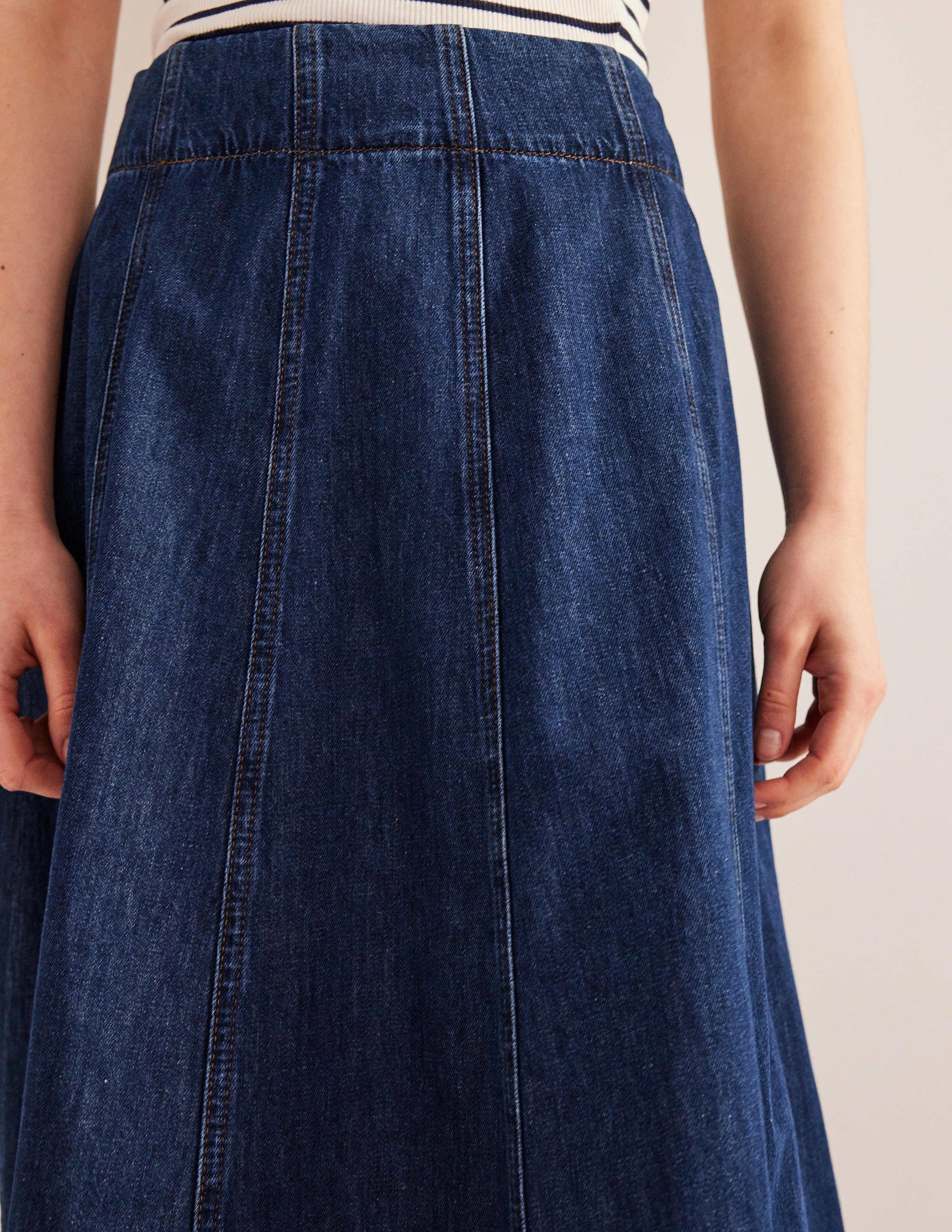 Denim Paneled Skirt-Rinse Wash-2