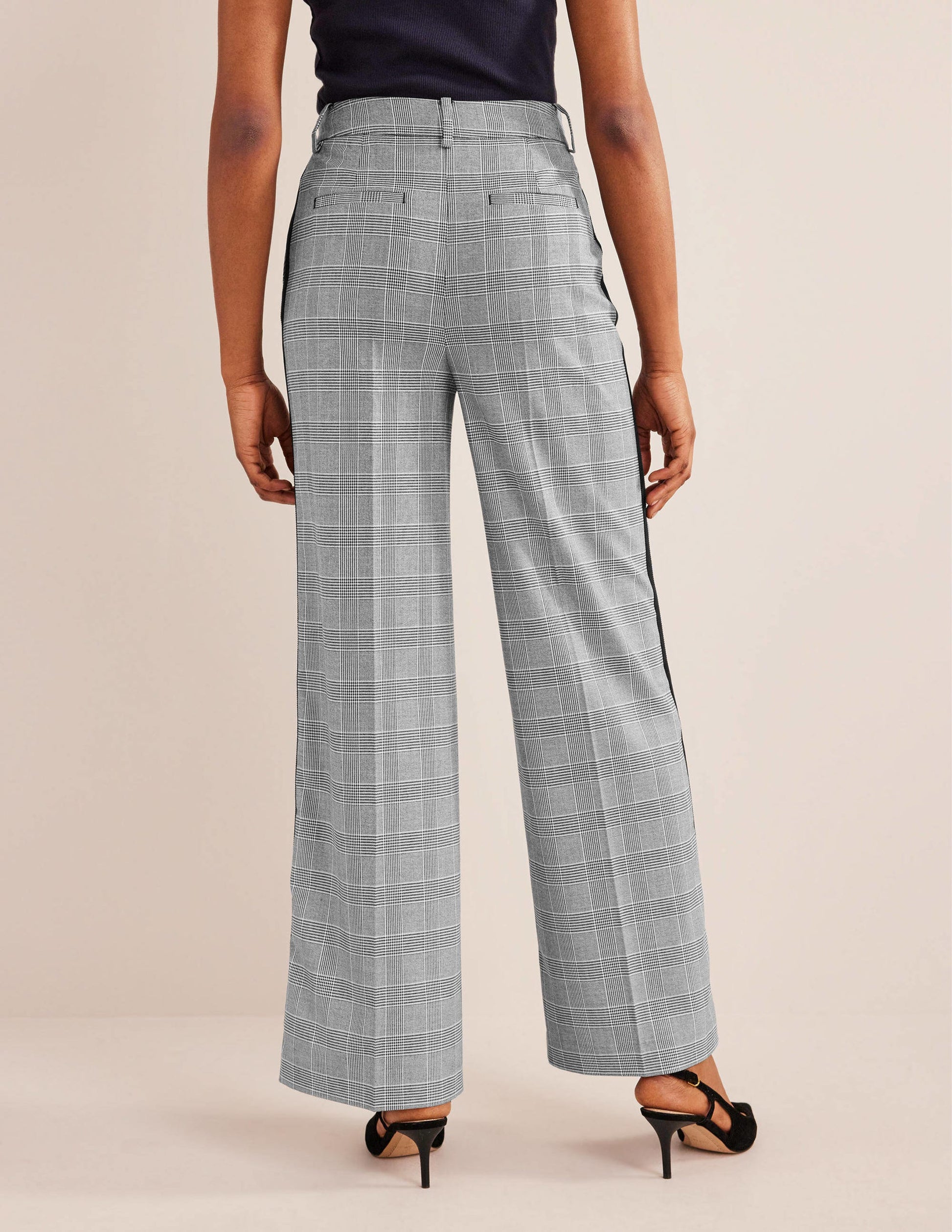 Westbourne Wide Leg Trousers-Check with Navy Side Stripe-3