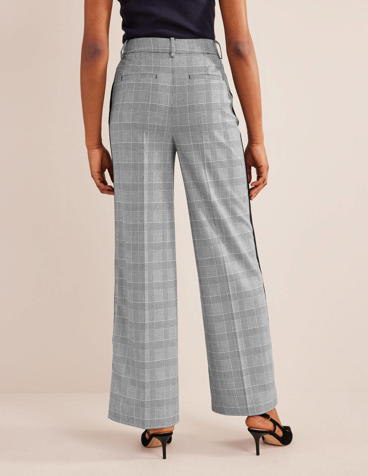 Westbourne Wide Leg Trousers-Check with Navy Side Stripe - Image 3