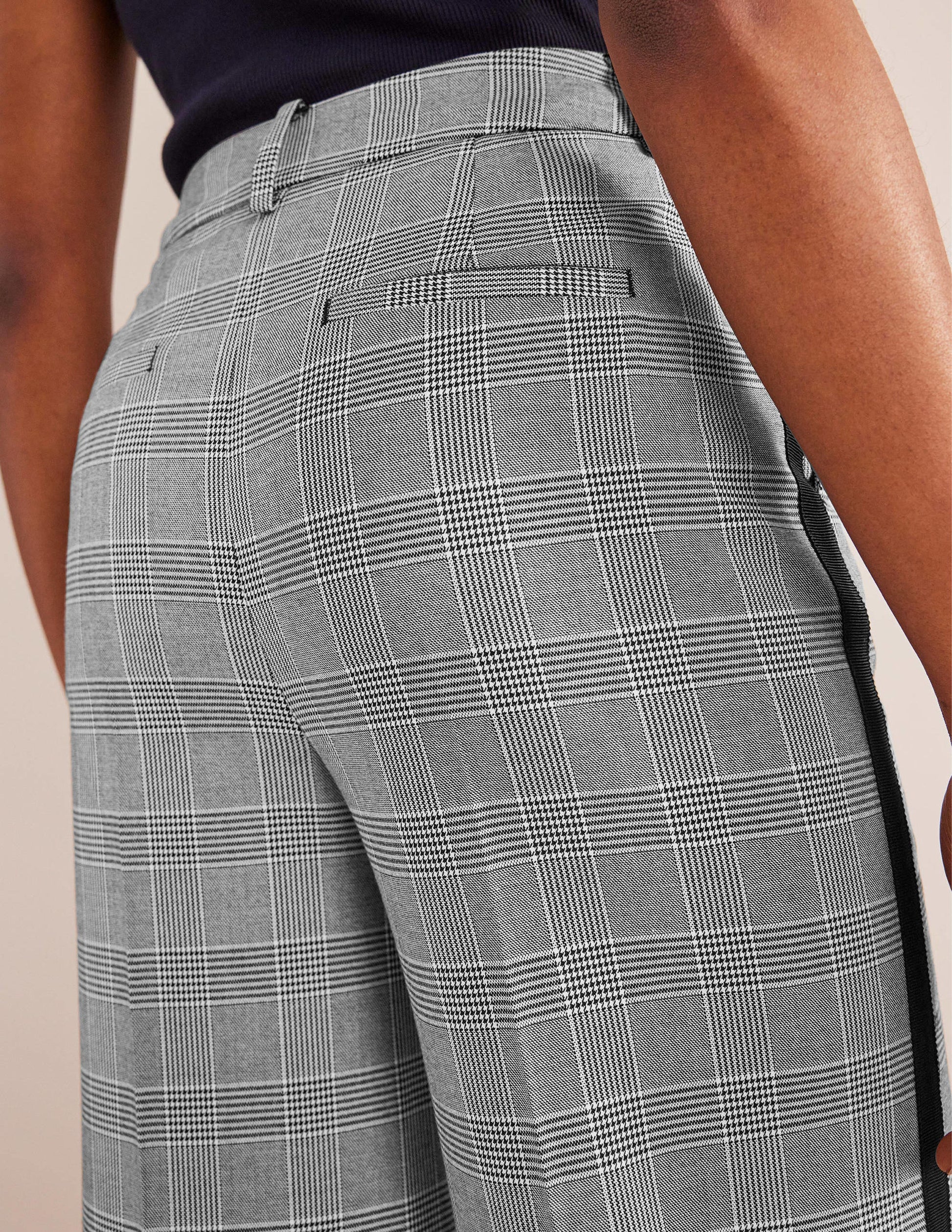Westbourne Wide Leg Trousers-Check with Navy Side Stripe-5