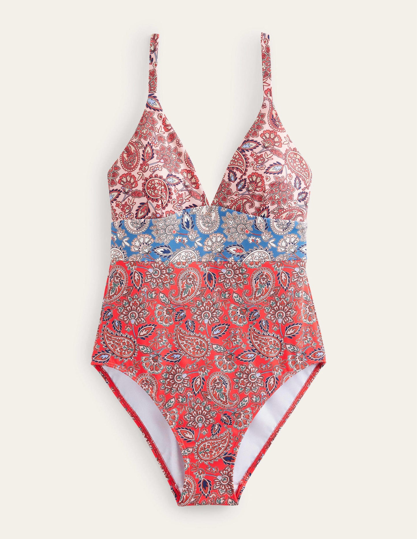 Arezzo V-neck Panel Swimsuit-High Risk Red, Paisley Terrace