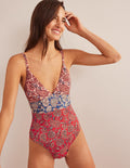 Arezzo V-neck Panel Swimsuit-High Risk Red, Paisley Terrace