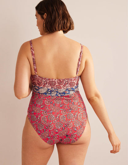 Arezzo V-neck Panel Swimsuit-High Risk Red, Paisley Terrace-6