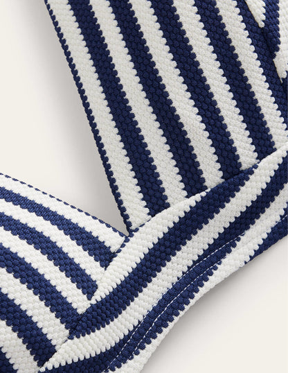Arezzo V-neck Bikini Top-Navy, Ivory Texture Stripe-8