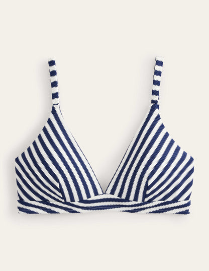Arezzo V-neck Bikini Top-Navy, Ivory Texture Stripe-7