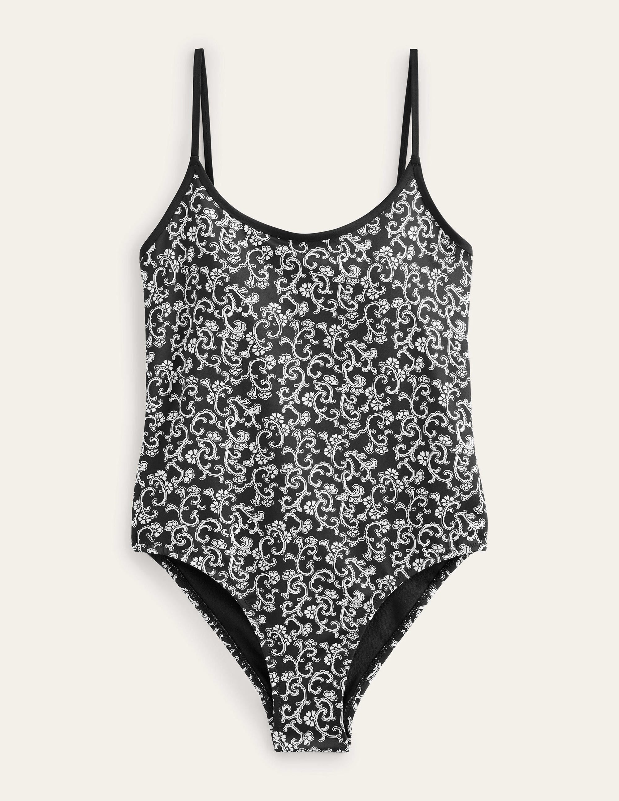 Scoop Tie Back Swimsuit-Nero, Swirl Sprig - Image 5