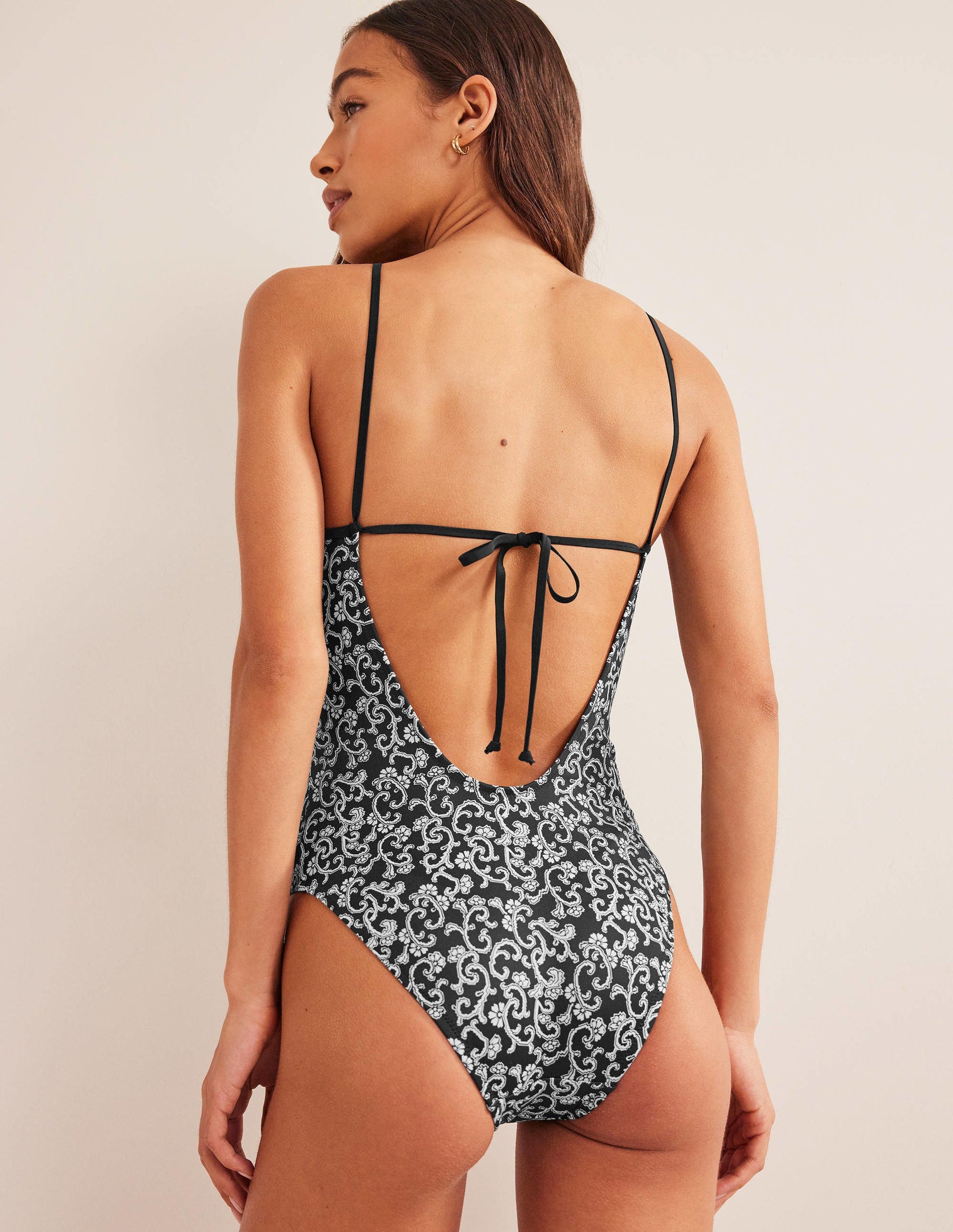 Scoop Tie Back Swimsuit-Nero, Swirl Sprig-3