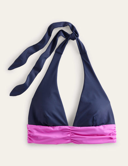 Bow Detail Halter Bikini Top-Midnight, Pink Colourblock-5