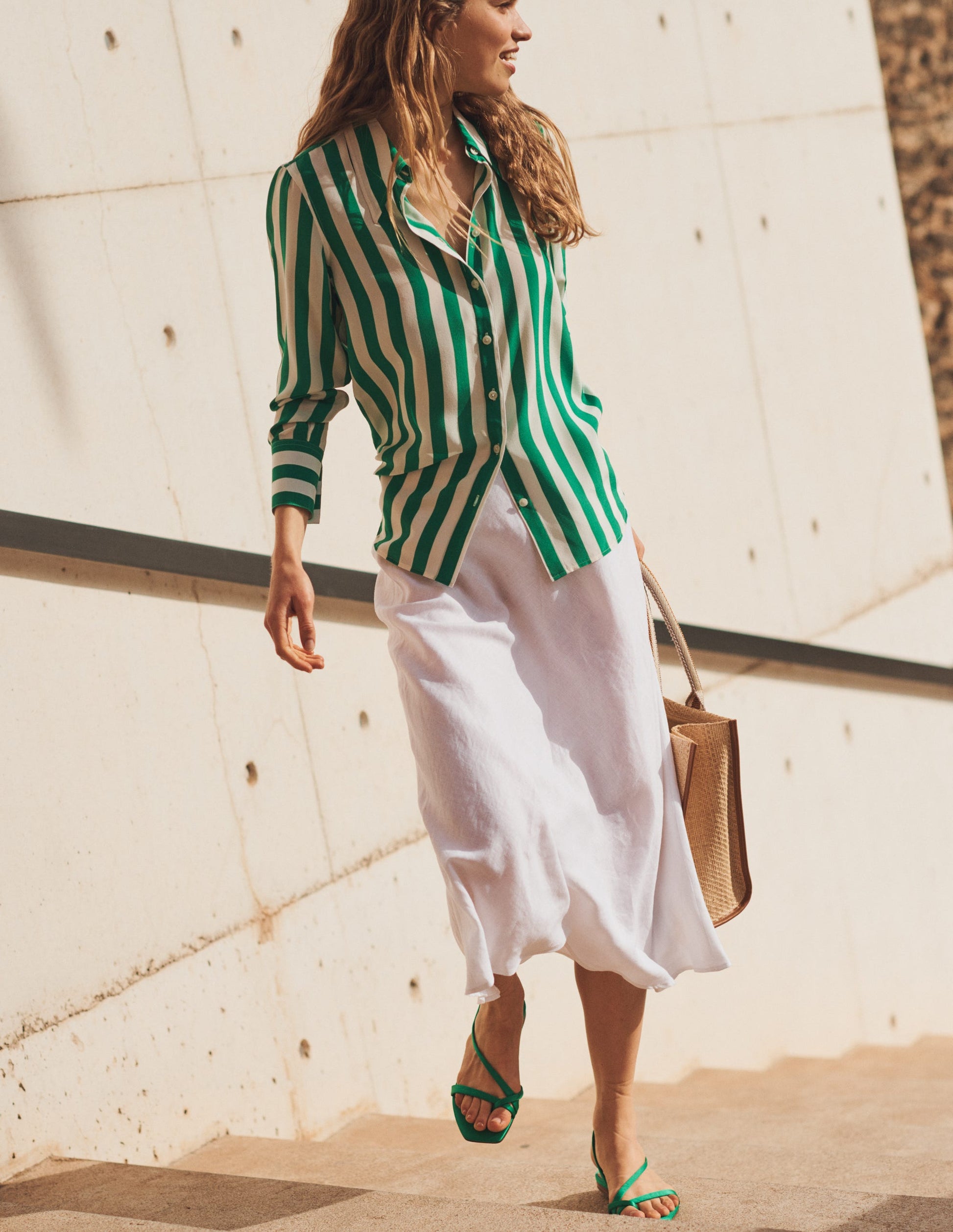 Silk Shirt-Rich Emerald and Ivory Stripe-5
