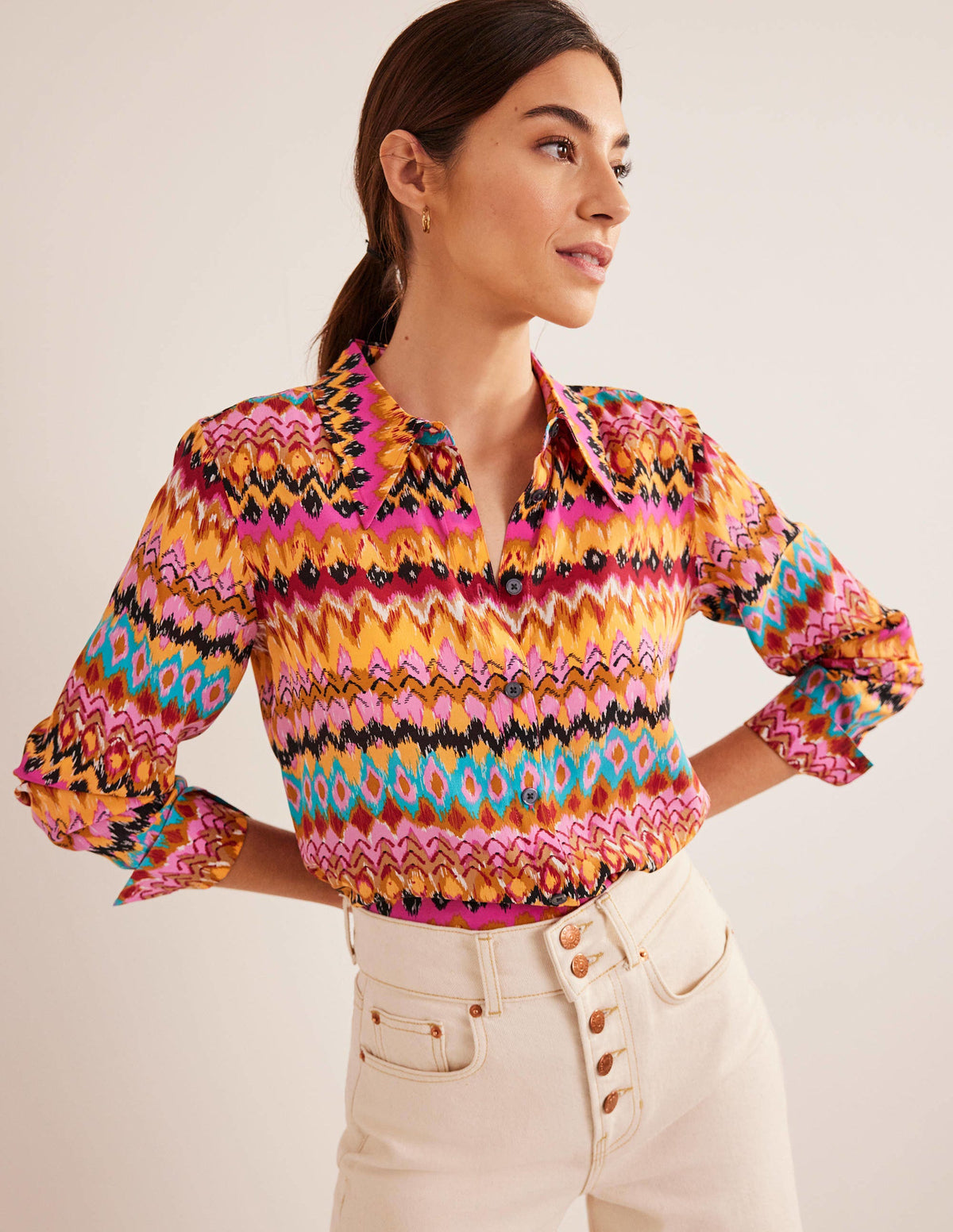 Silk Shirt-Multi, Textured Ikat-2