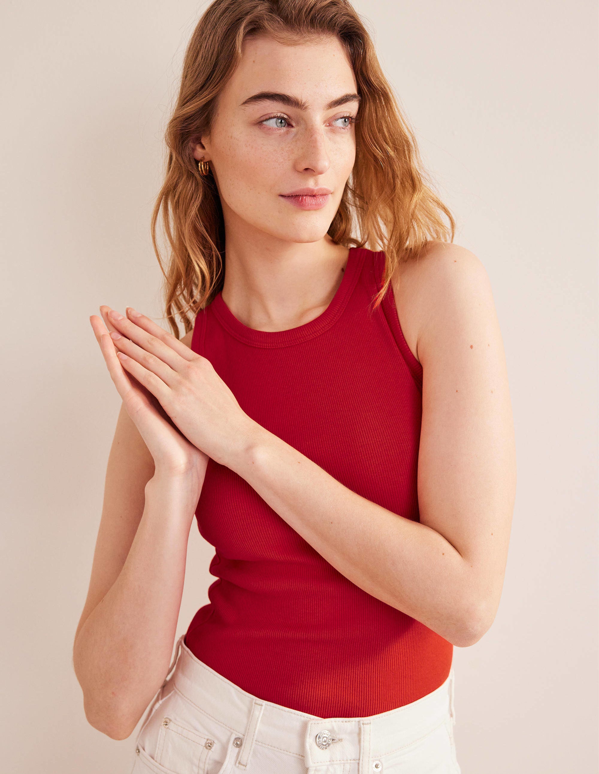 Cotton Ribbed Vest-Red Pop - Image 1