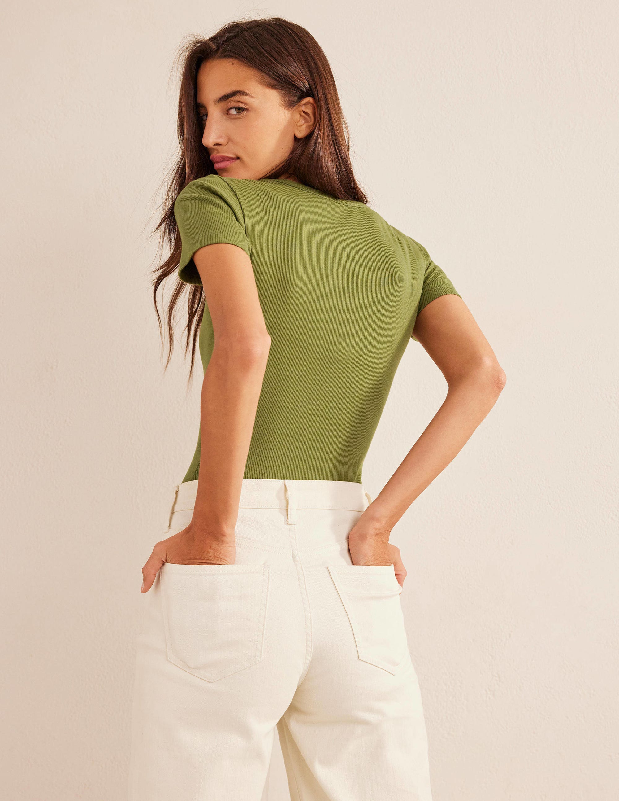 Cotton Ribbed T-Shirt-Washed Khaki - Image 3