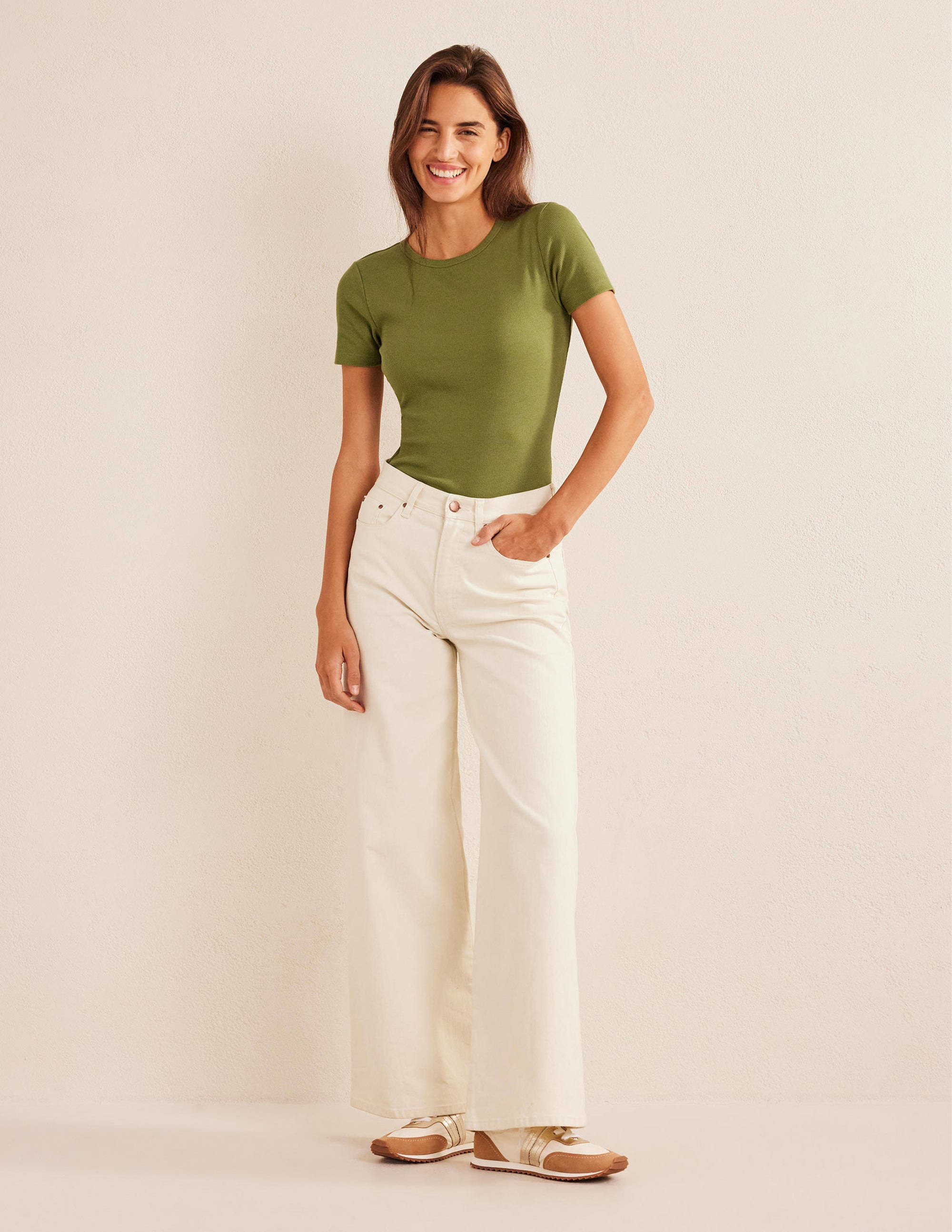 Cotton Ribbed T-Shirt-Washed Khaki - Image 4