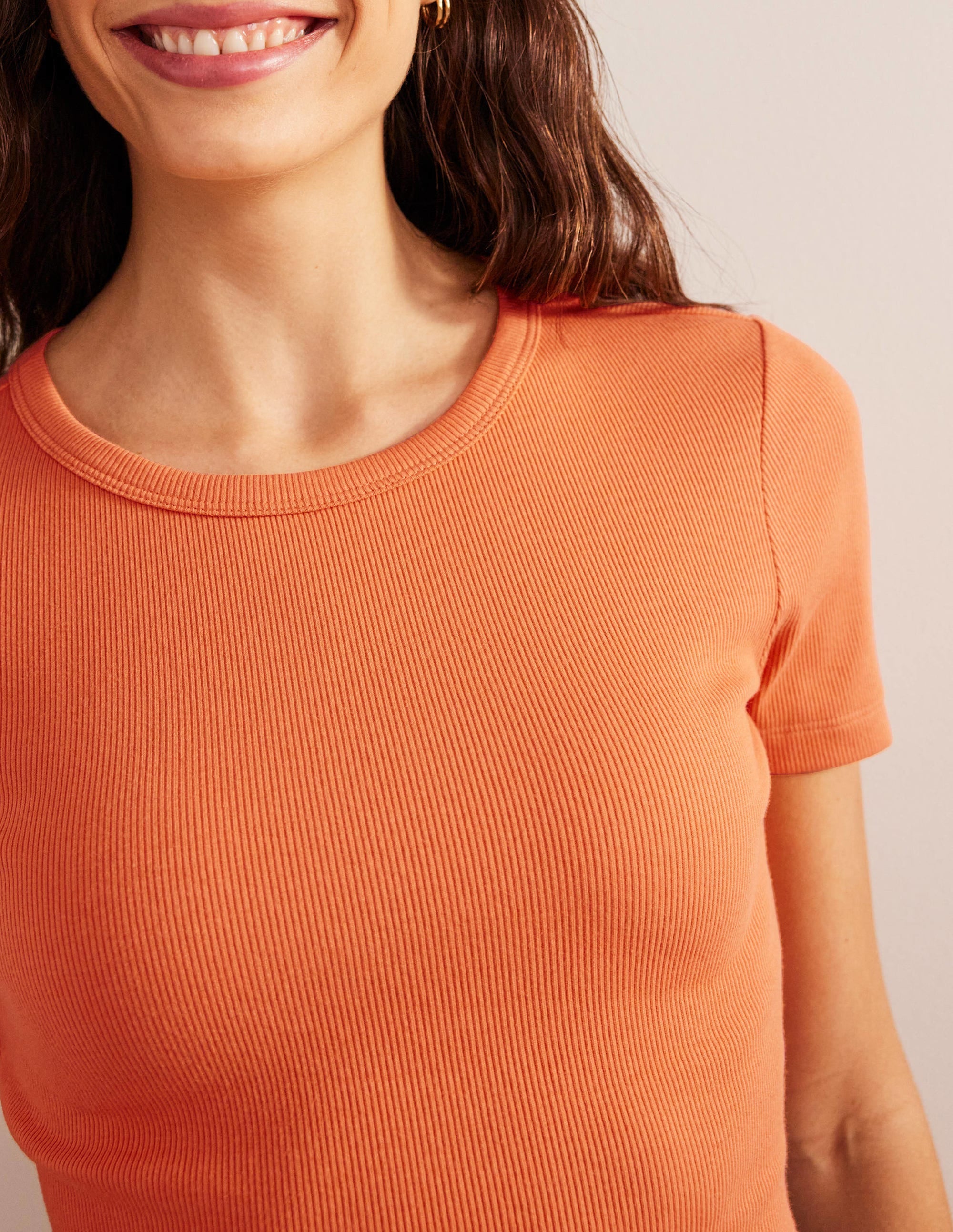 Cotton Ribbed T-Shirt-Dusty Orange - Image 2