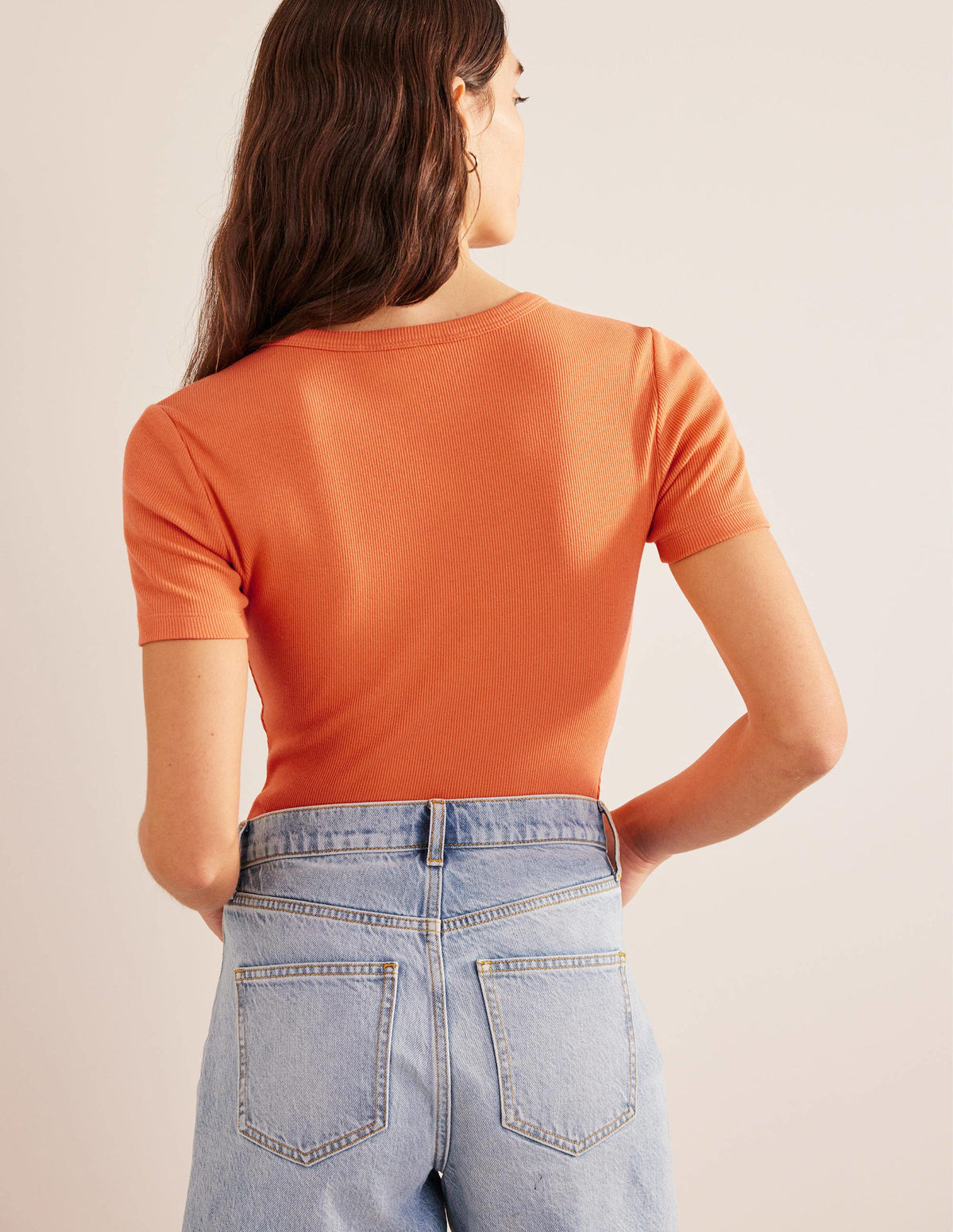 Cotton Ribbed T-Shirt-Dusty Orange - Image 3
