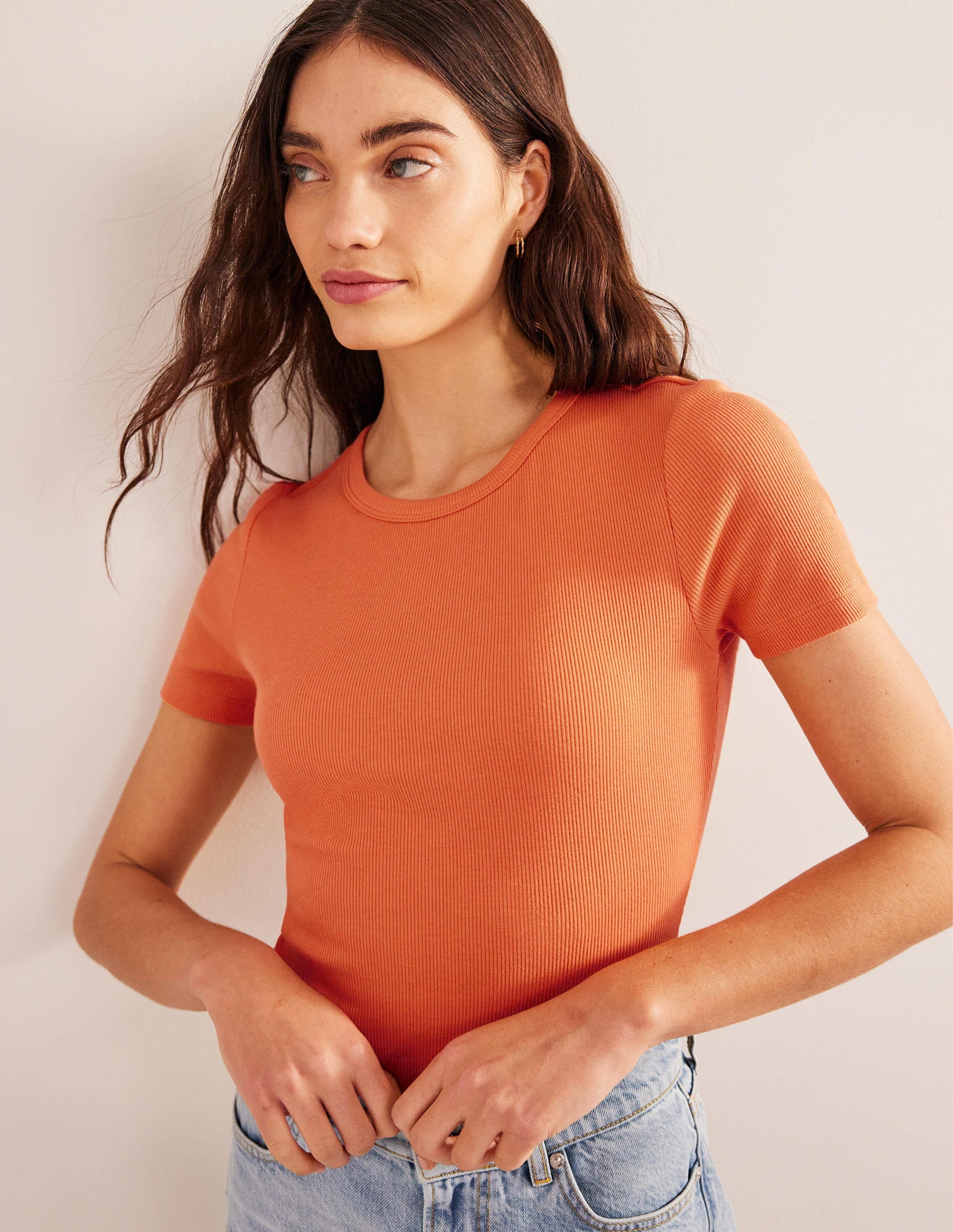 Cotton Ribbed T-Shirt-Dusty Orange - Image 4