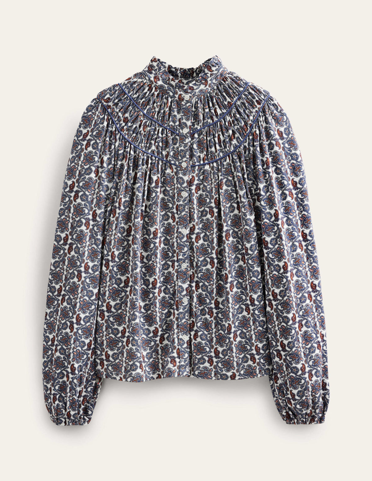 Ruched Yoke Jersey Shirt-Nightshadow, Block Paisley-5