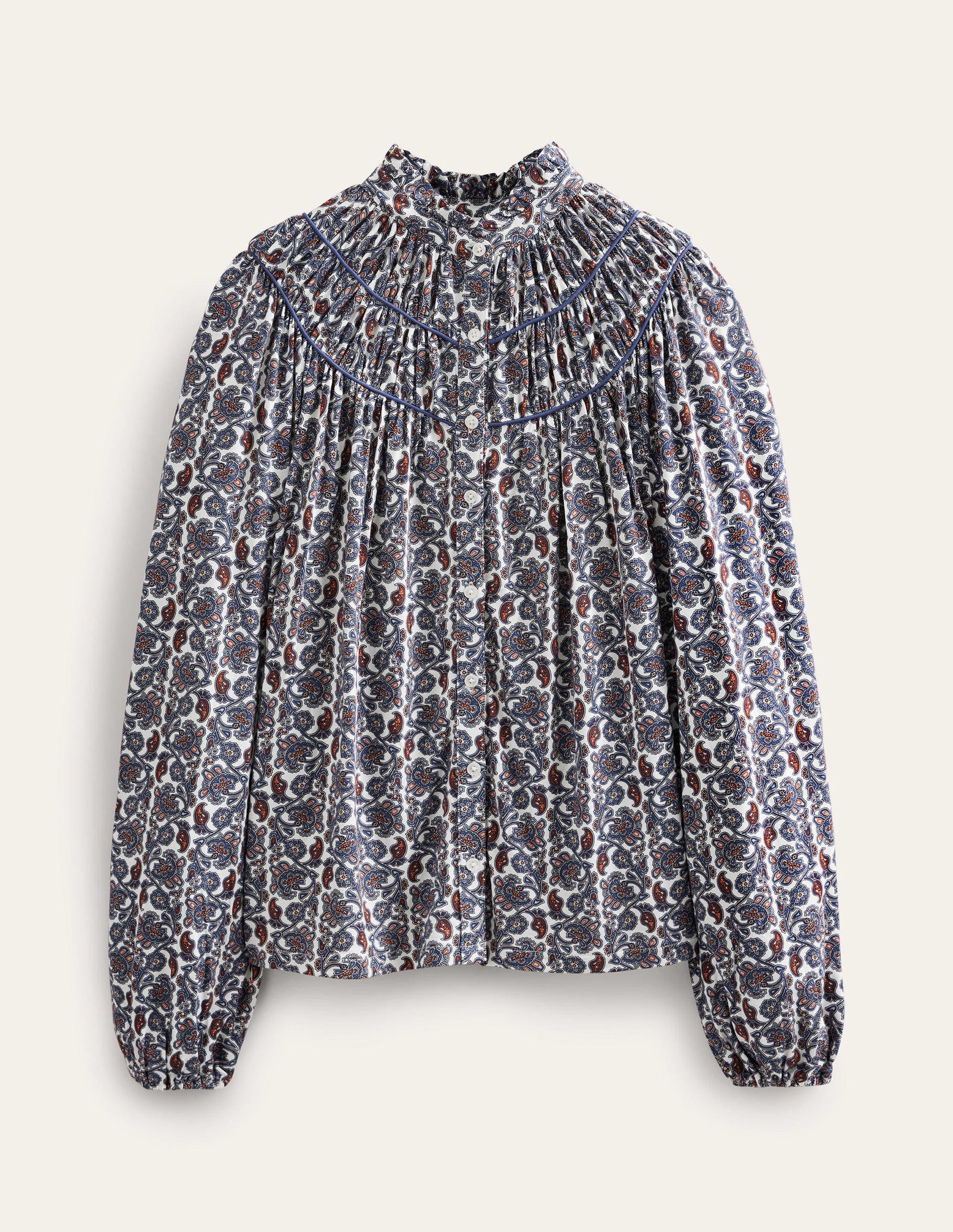 Ruched Yoke Jersey Shirt-Nightshadow, Block Paisley - Image 5