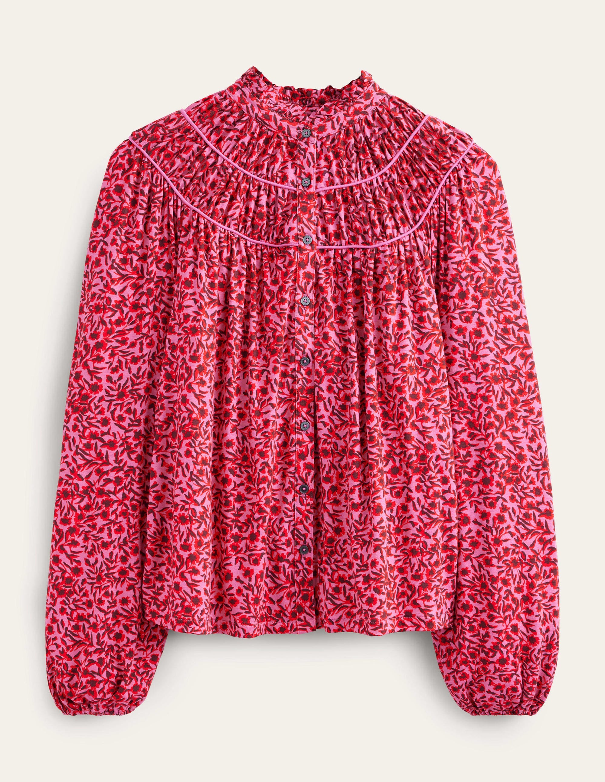 Ruched Yoke Jersey Shirt-Gin Fizz, Abstract Vine - Image 5
