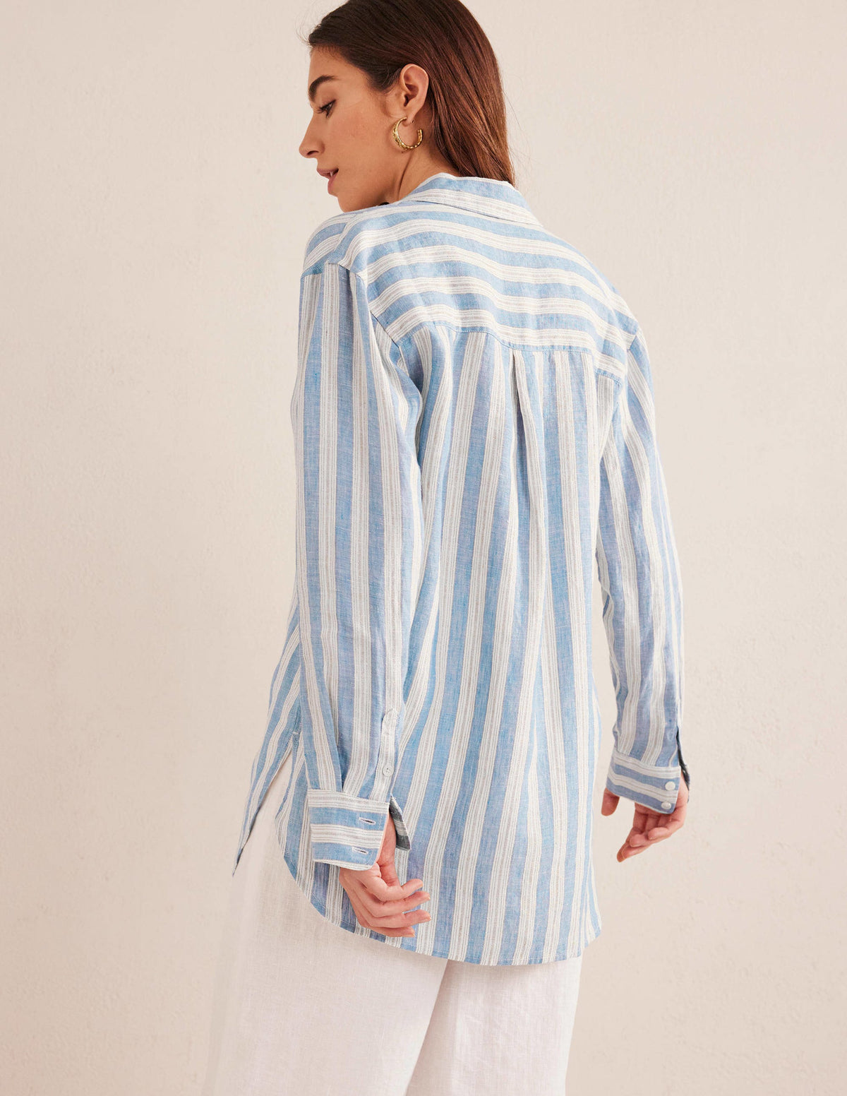 Relaxed Linen Shirt-Porcelain Blue, Sparkle Stripe - Image 3