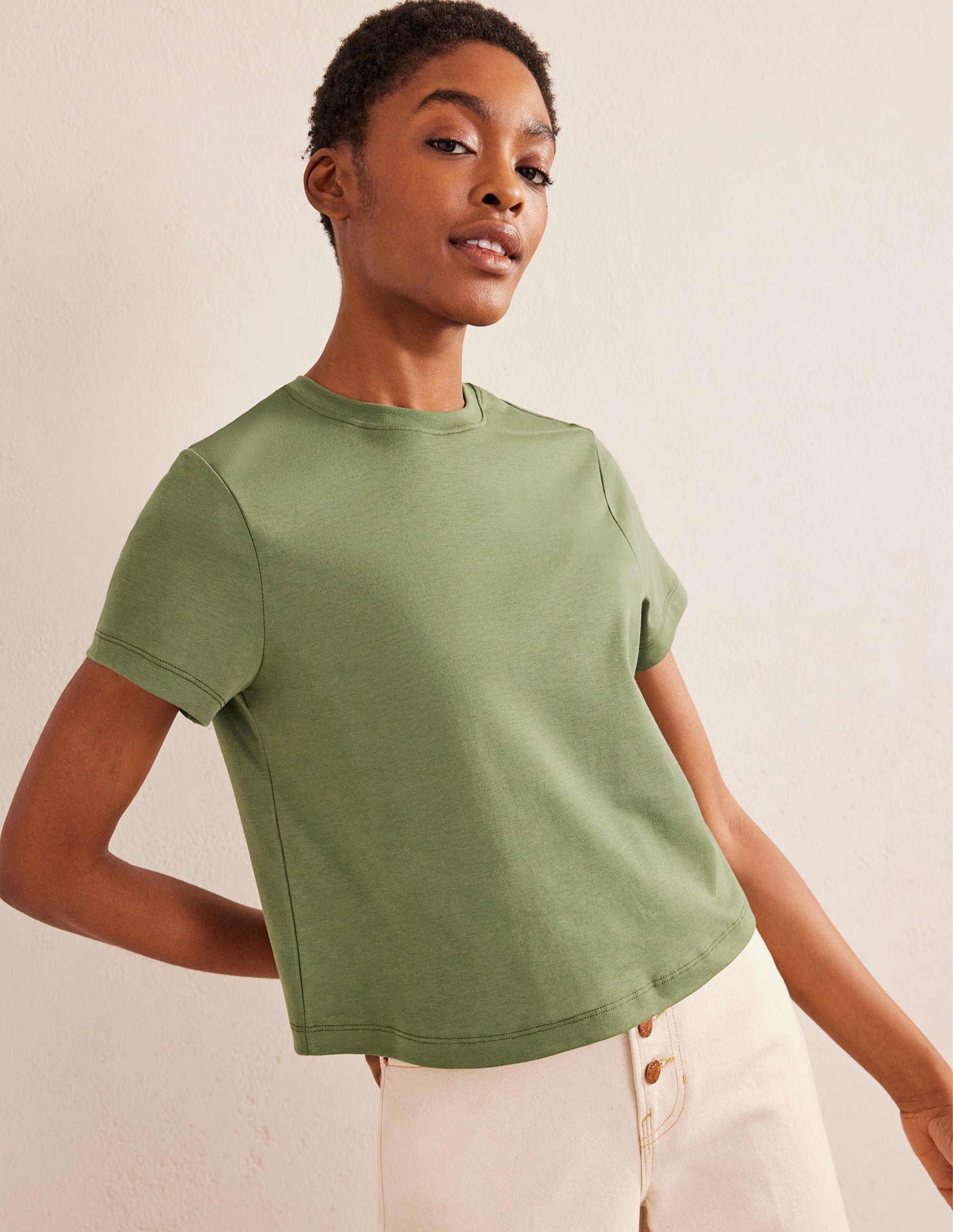 Perfect Cotton Cropped T-Shirt-Spruce-1