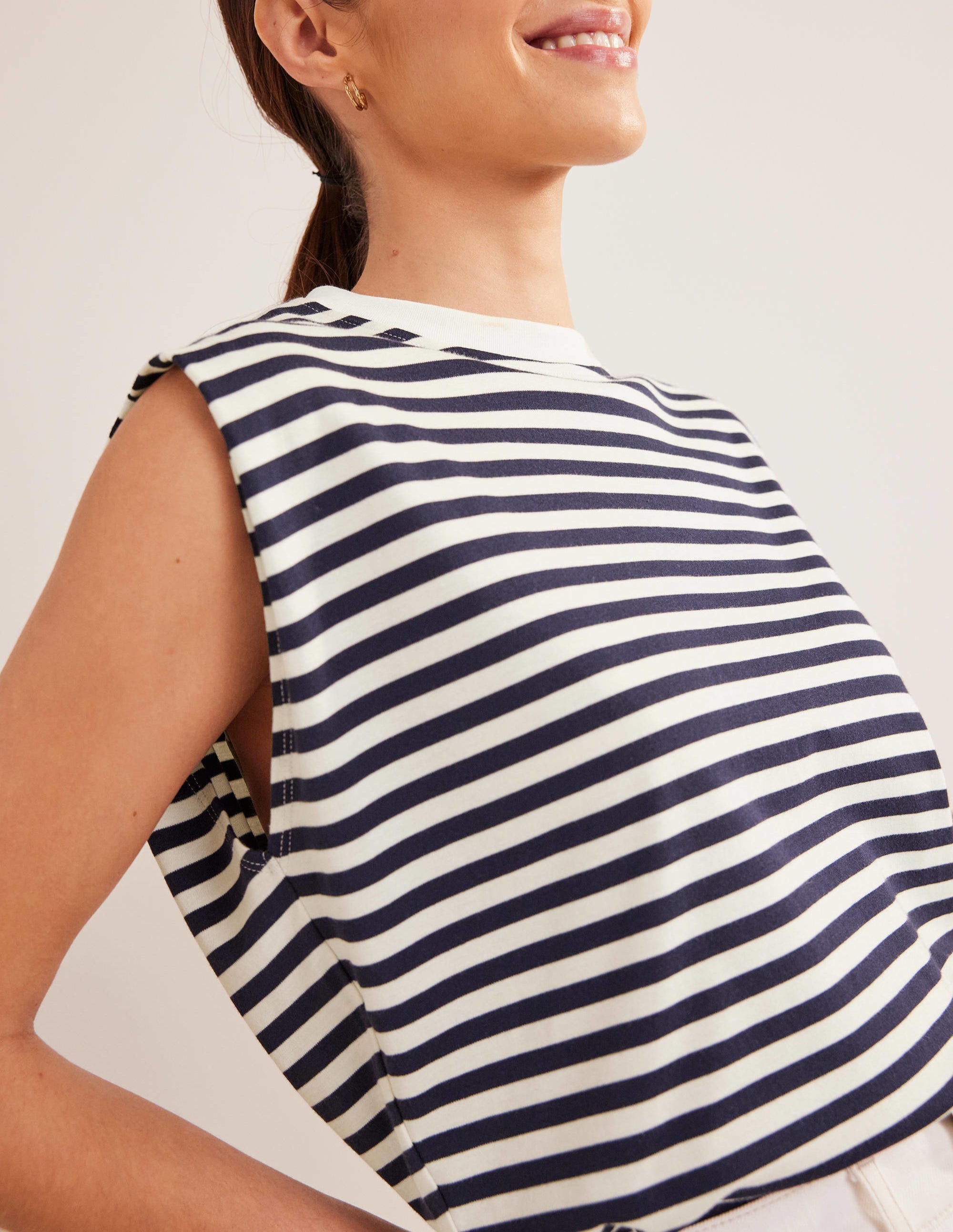 Perfect Cotton Sleeveless Top-Ivory / Navy Stripe - Image 2