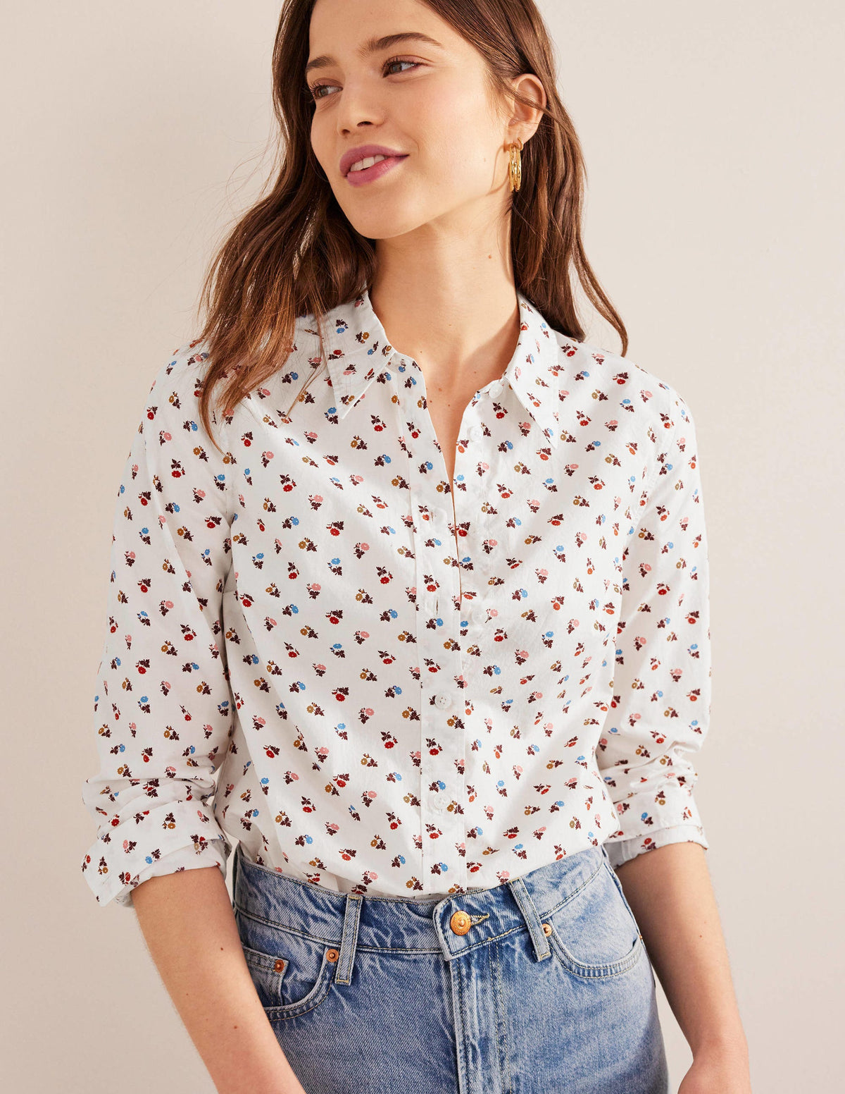 Straight Cotton Shirt-Ivory, Sweet Daisy - Image 1
