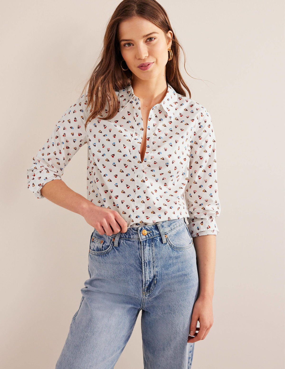 Straight Cotton Shirt-Ivory, Sweet Daisy - Image 4