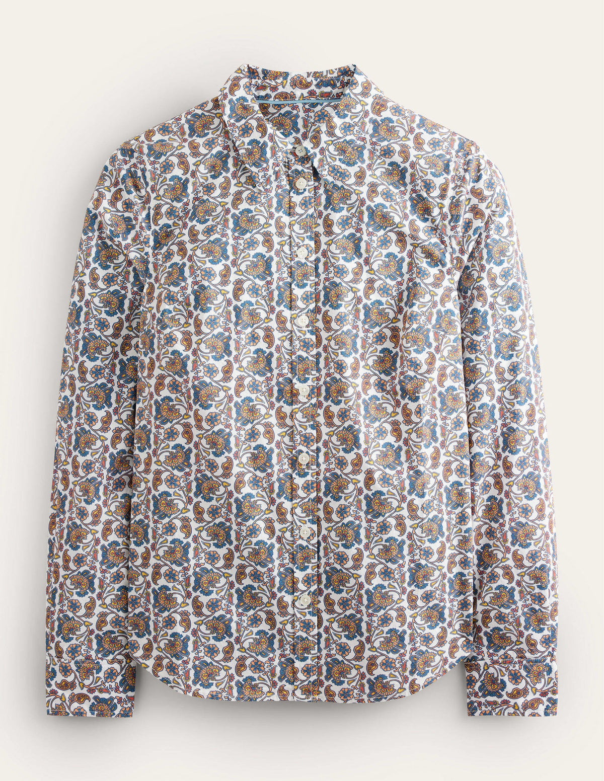 Straight Cotton Shirt-Ivory, Block Paisley-5