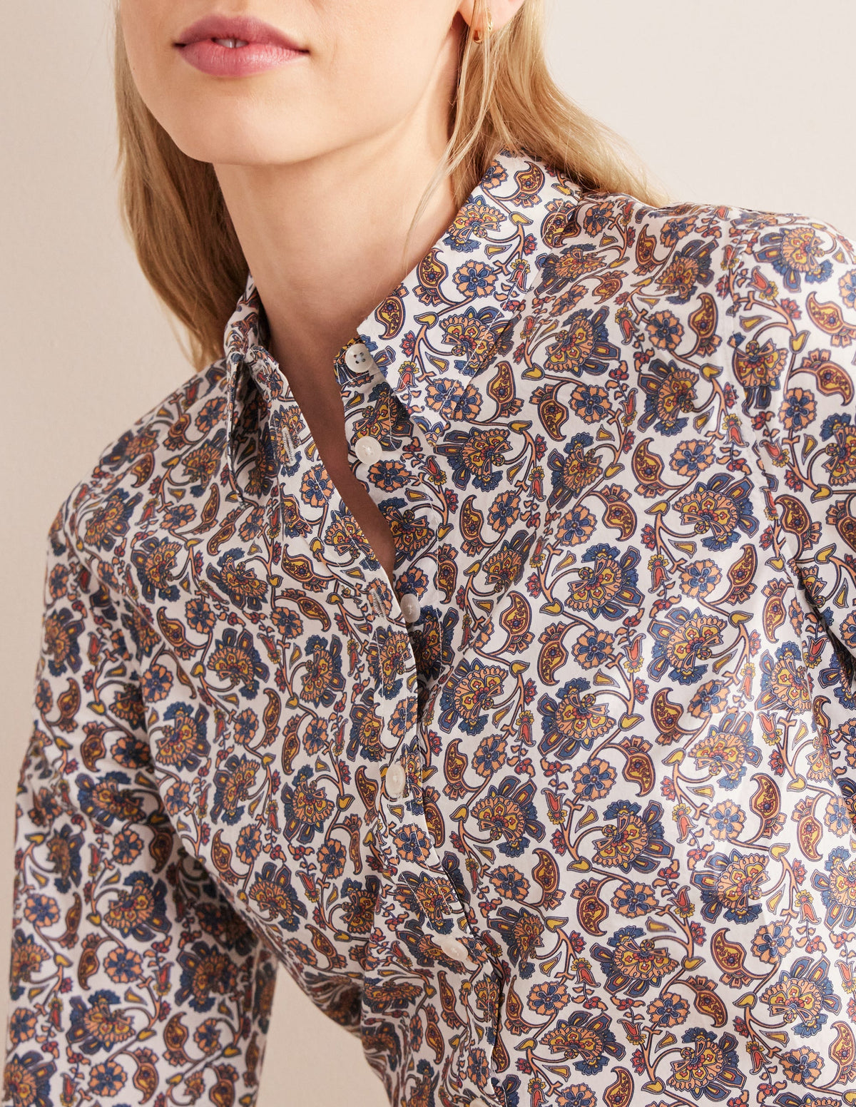 Straight Cotton Shirt-Ivory, Block Paisley-2