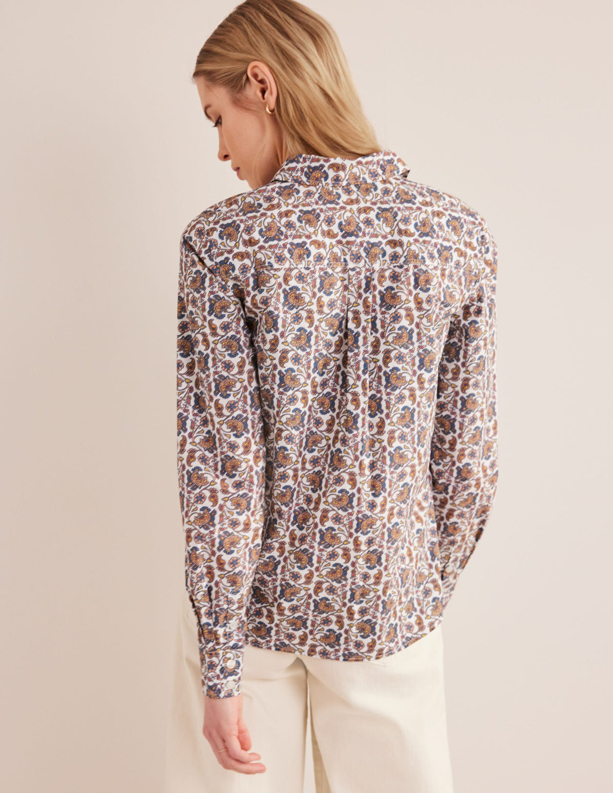 Straight Cotton Shirt-Ivory, Block Paisley-3