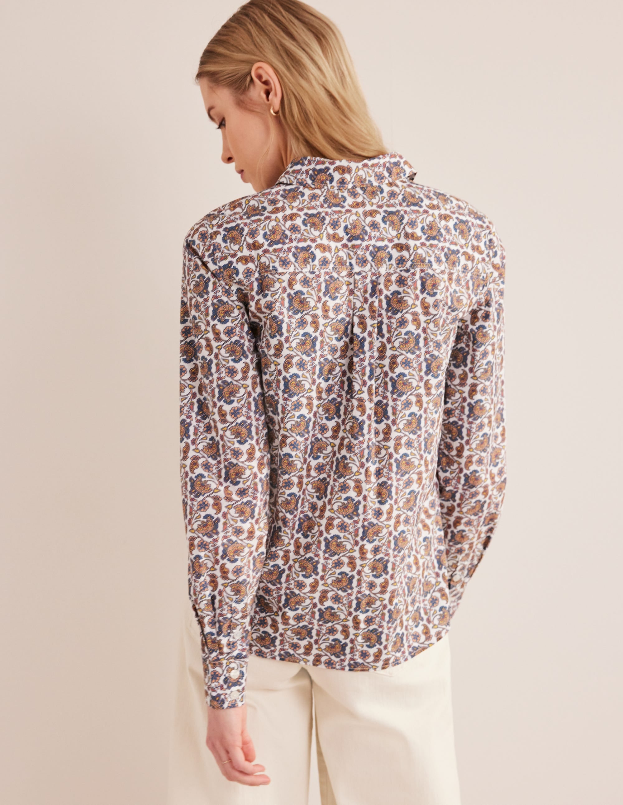 Straight Cotton Shirt-Ivory, Block Paisley - Image 3