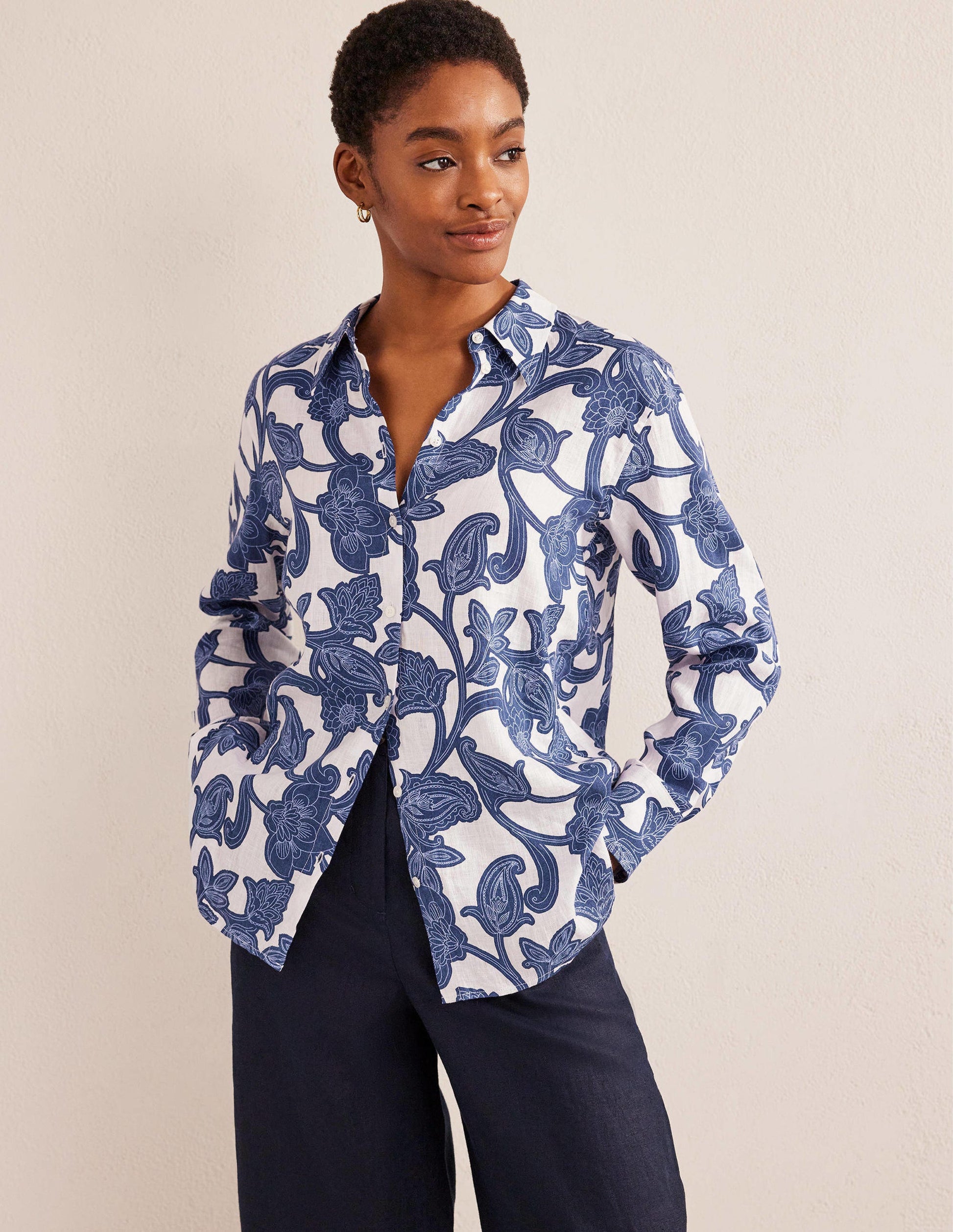 New Linen Shirt-Blue Ribbon, Paisley Whirl-1