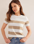 Bea Short Sleeve Breton-Ivory, Camel Wide Stripe
