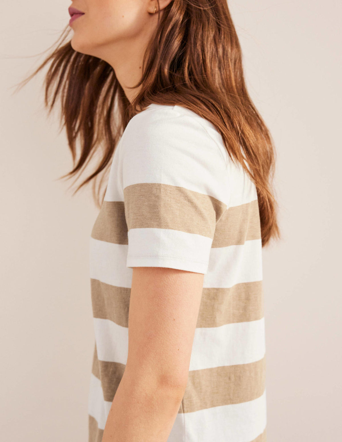 Bea Short Sleeve Breton-Ivory, Camel Wide Stripe - Image 2