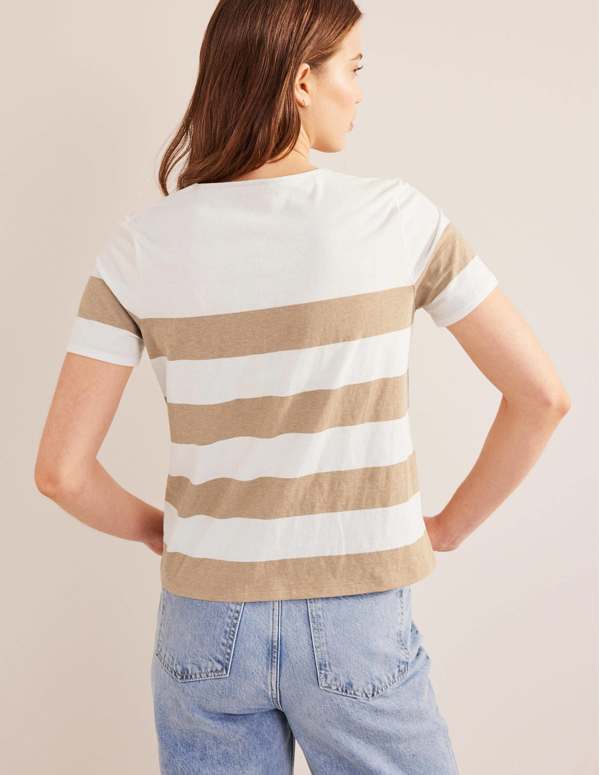 Bea Short Sleeve Breton-Ivory, Camel Wide Stripe - Image 3
