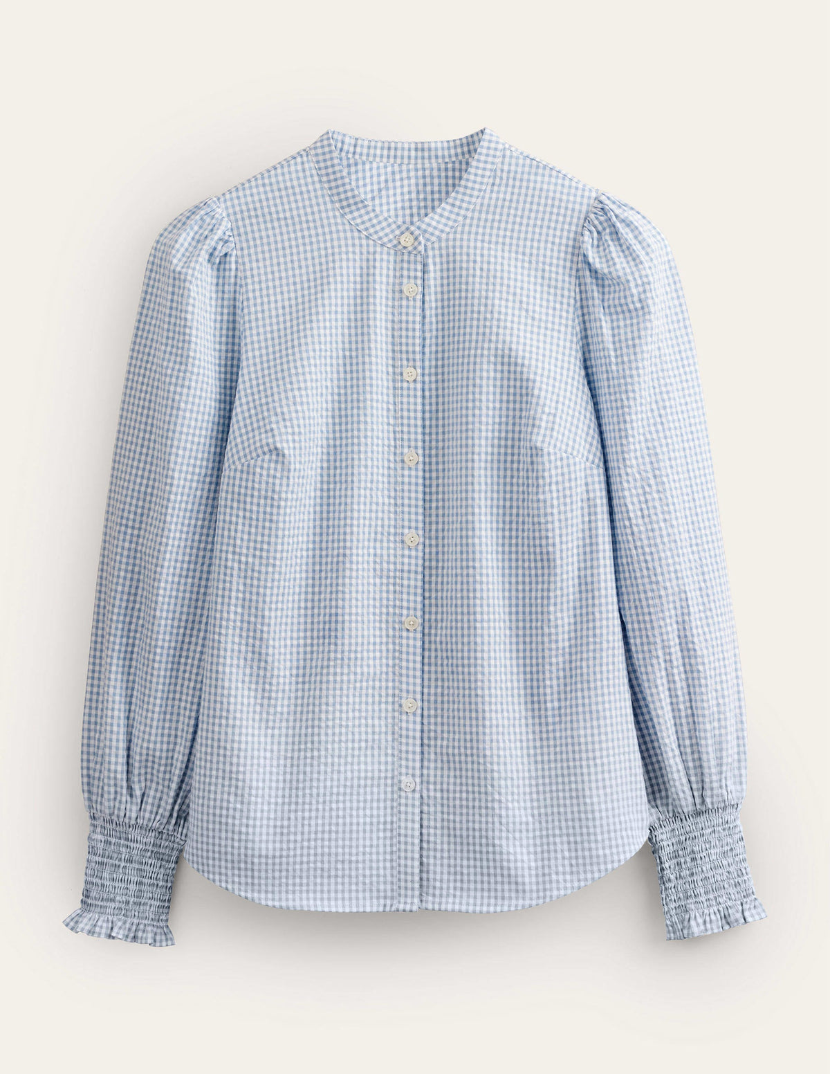 Smocked Cuff Shirt-Blue Blizzard Micro Gingham - Image 5