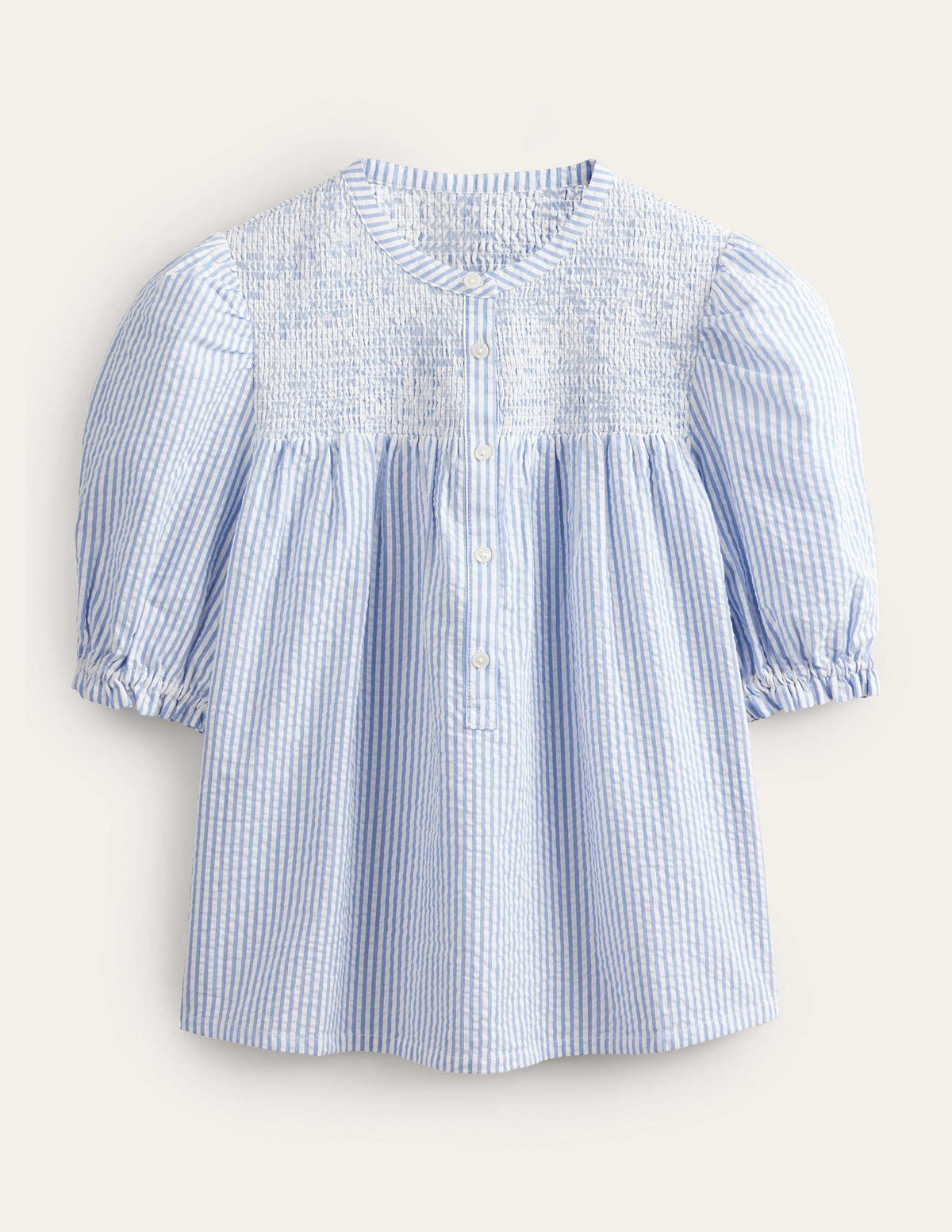Puff Sleeve Seersucker Popover-Provence & Ivory Seersucker-5