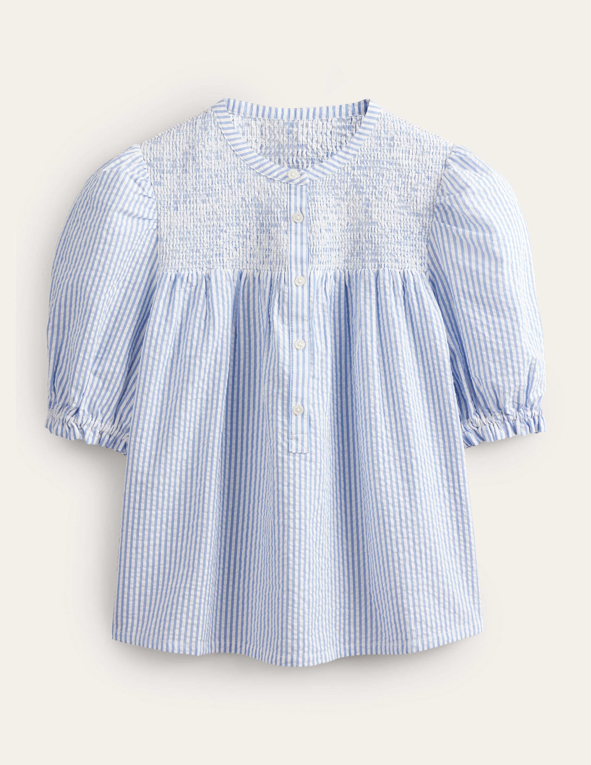 Puff Sleeve Seersucker Popover-Provence & Ivory Seersucker - Image 5